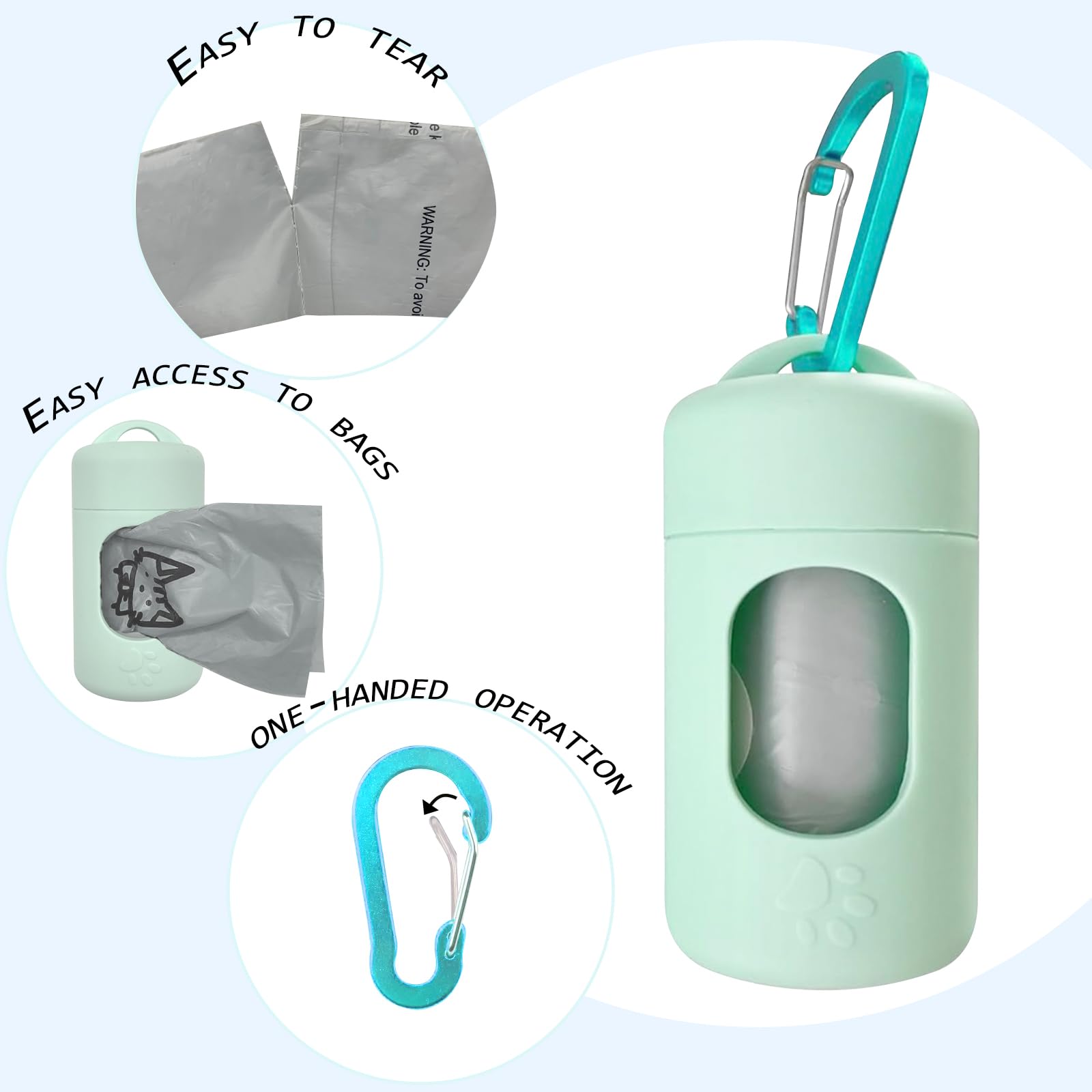 Dog Poop Bag Dispenser For Leash With Snap Clip, Skin-Friendly Texture Waste Bag Holder For Dog Walks And Cats, Pets Litter Bag