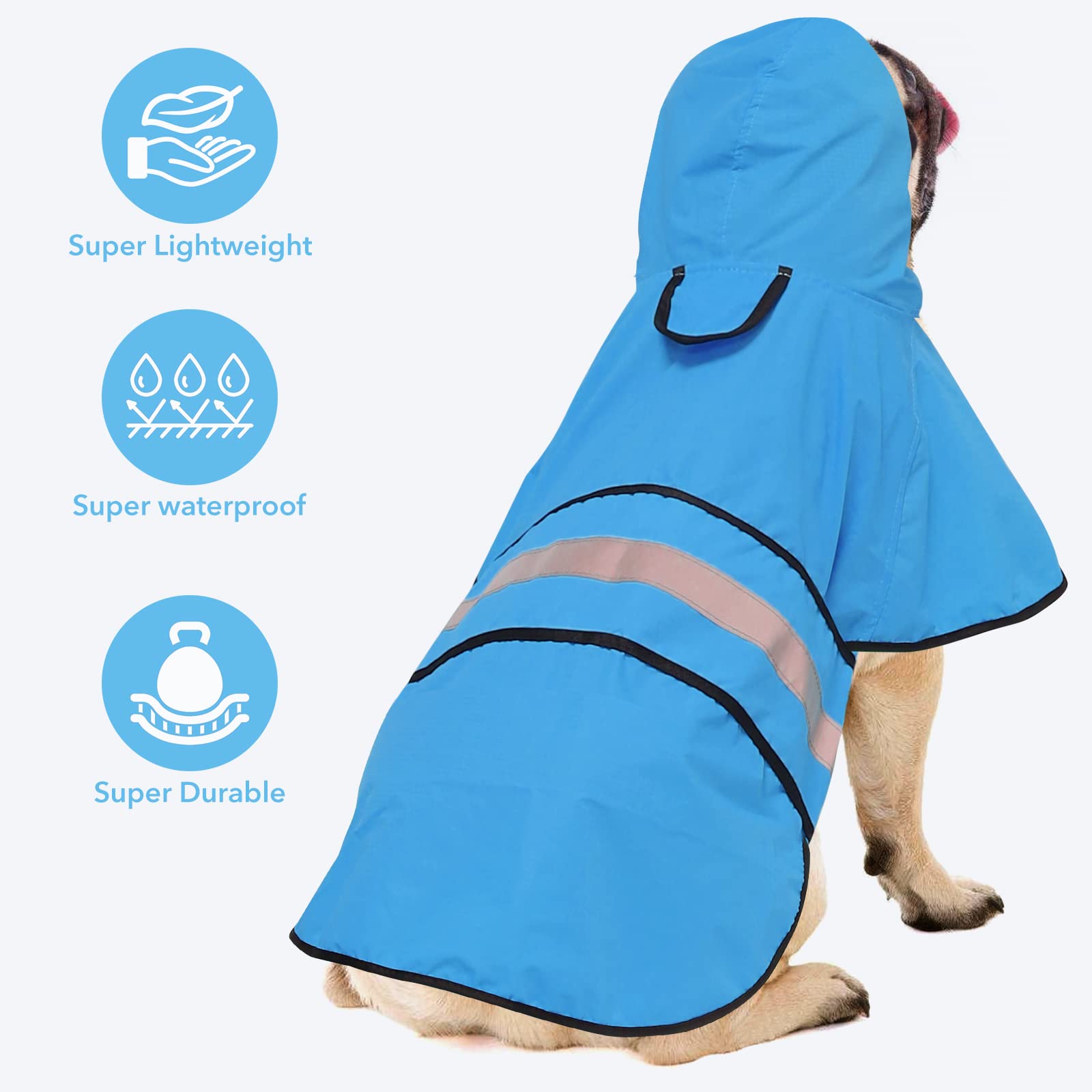 Ezierfy Reflective Dog Rain Coat - Waterproof Adjustable Pet Raincoat Jacket, Lightweight Dog Hooded Dog Rain Coat Poncho For Sm