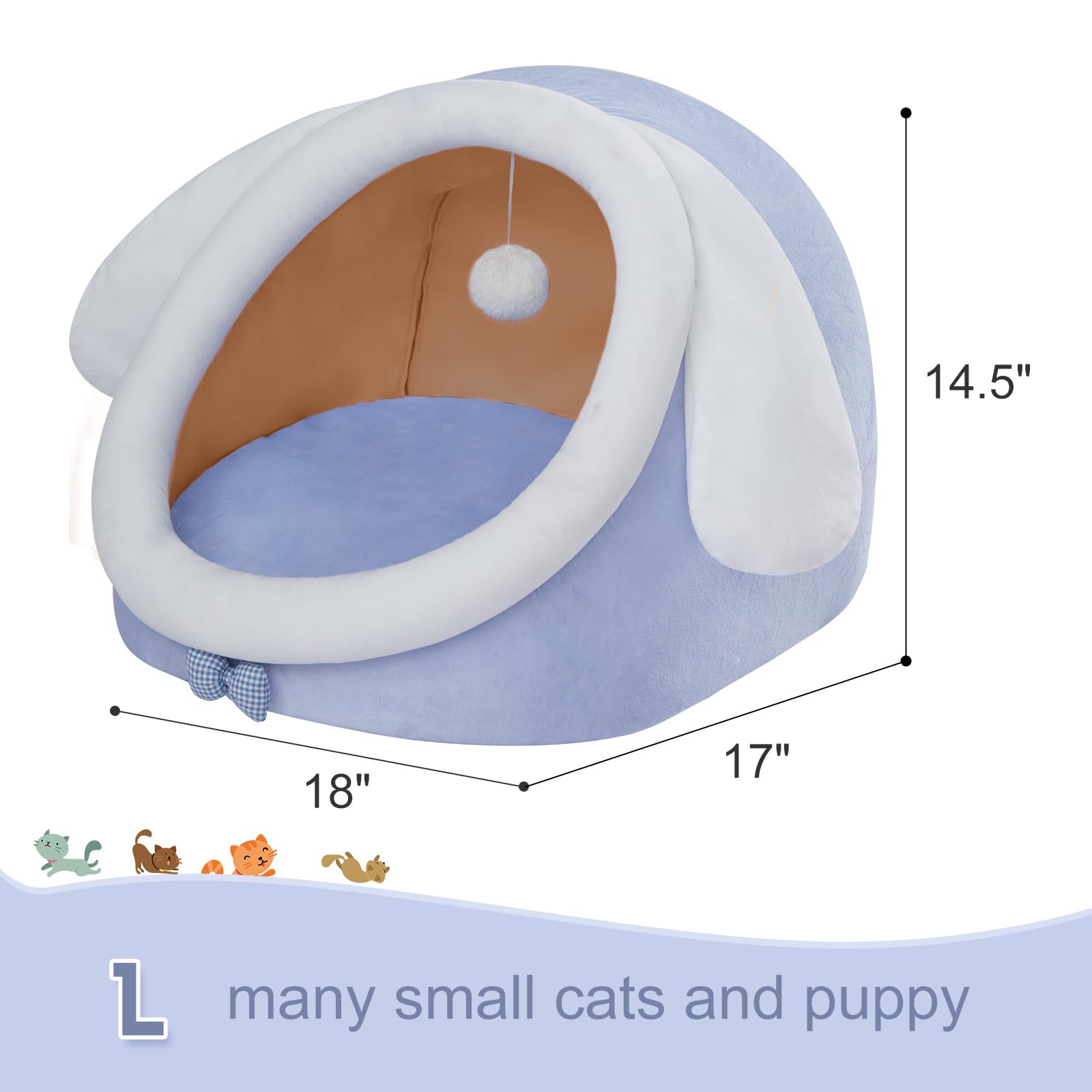 Jiupety Cute Cat Bed For Indoor Cats, Warm Soft Cave Fit For Many Cats And Puppy, Big Ear, L