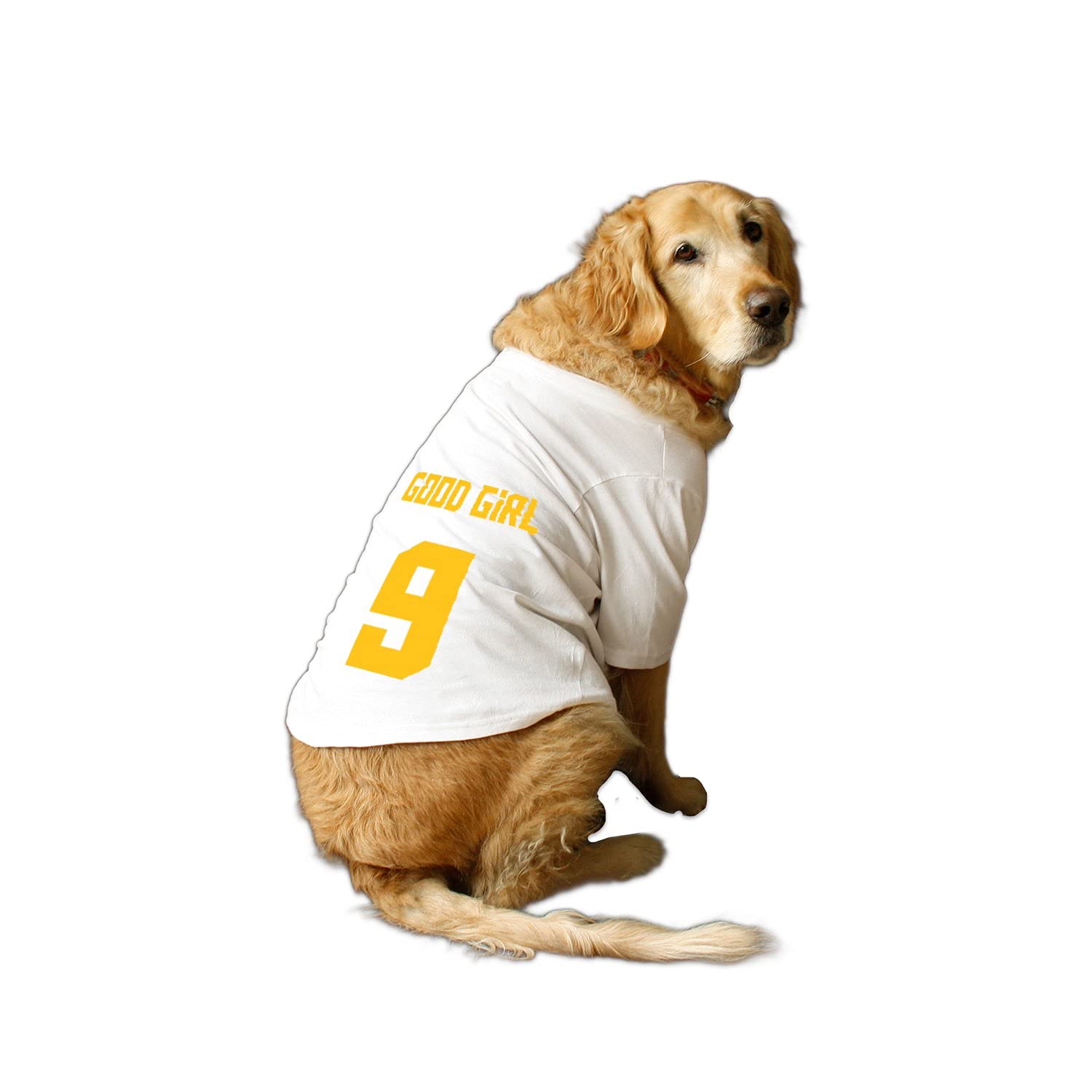 Ruse Basic Crew Neck Good Girl Jersey No.9 Printed Half Sleeves Dog TShirt/Apparel/Clothes/Tees Gift for Dogs.(White) Small (Ap