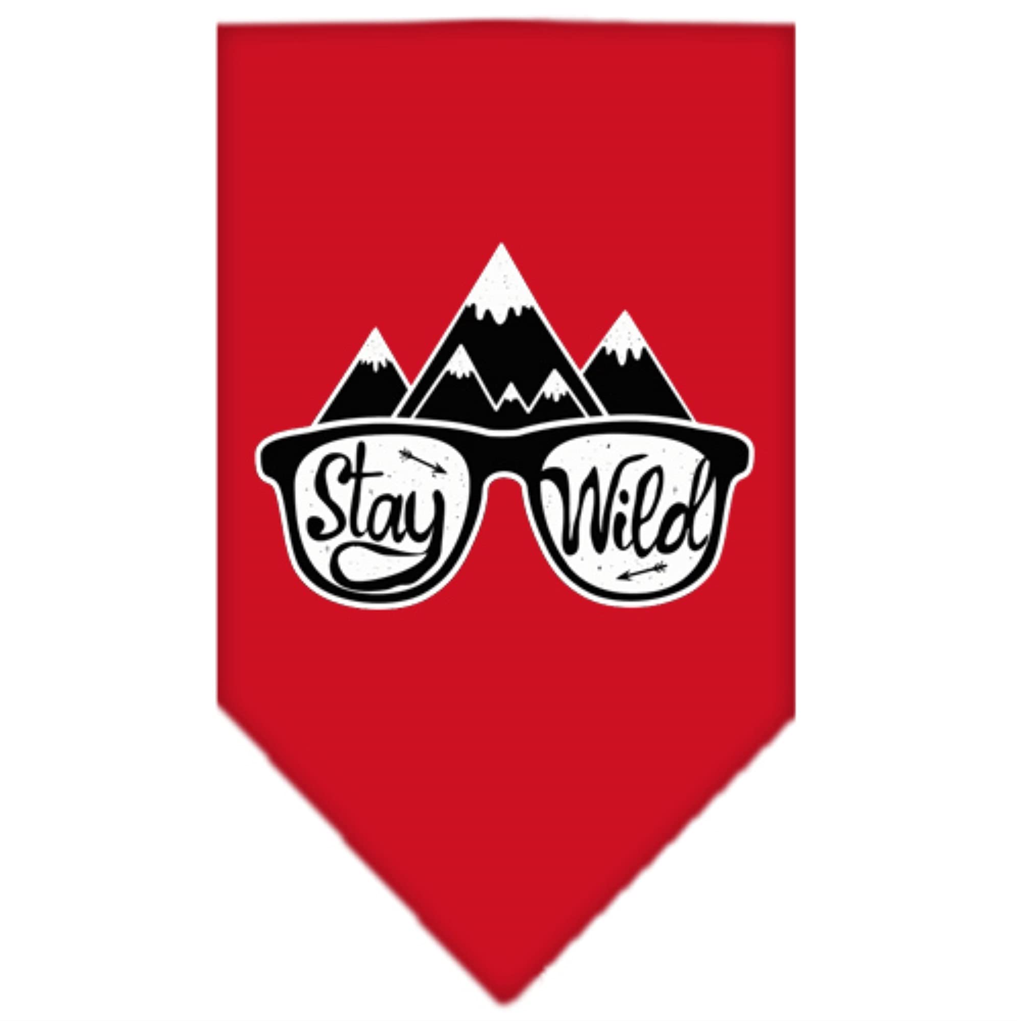 Dog Bandana Screen Printed, &quot;Stay Wild&quot; Red Large