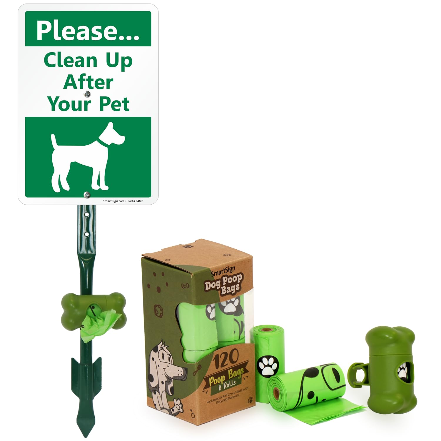 Smartsign Please Clean Up After Your Pet Yard Sign & Clip-On Preloaded Dispenser Combo/Kit With 135 Dog Poop Waste Bags, 7''X10'