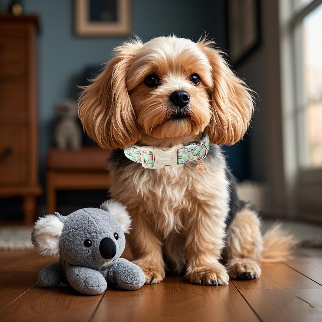 Dogwong Summer Koala Dog Collar, Green Pink Flower Dog Collars, Adjustable Cute Pet Collars Boy Girl Design Dog Collar For Small