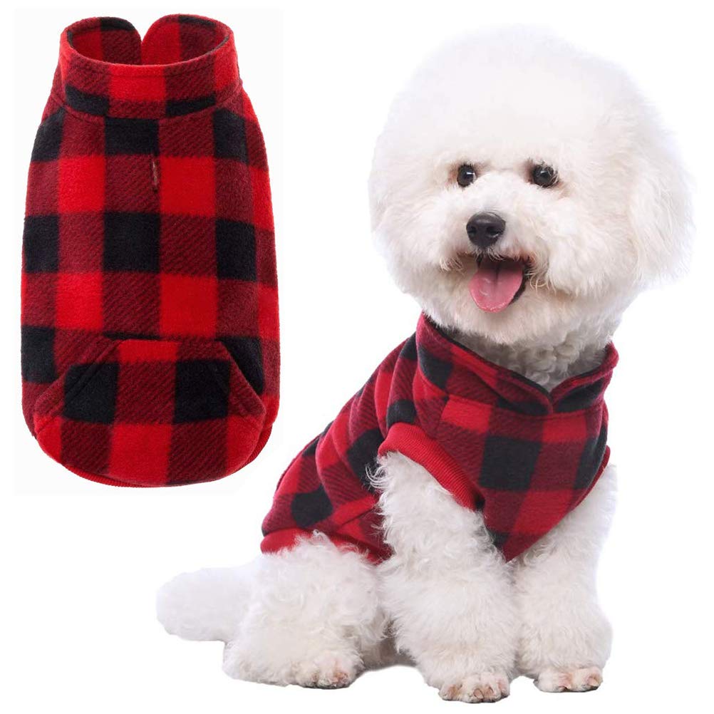 Kooltail Fleece Dog Vest Clothes - Plaid Dog Sweater Pet Clothing With Pocket, Pet Winter Jacket Cold Winter Coat For Small Medi