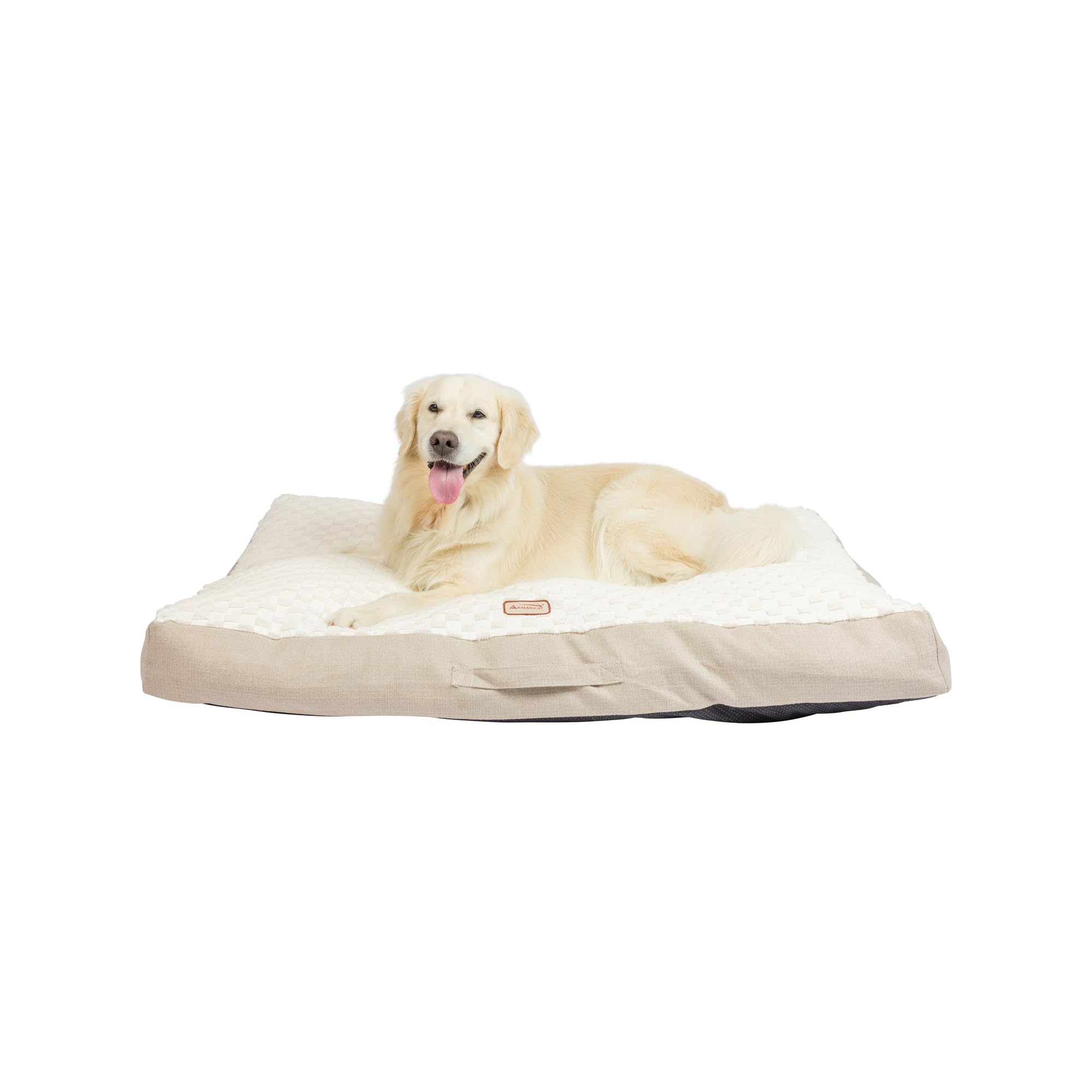 Armarkat Mat Model M12HMB/MB-X Extra Large with Handle, Dog Crate Mat with Poly Fill Cushion & Removable Cover, Beige/White