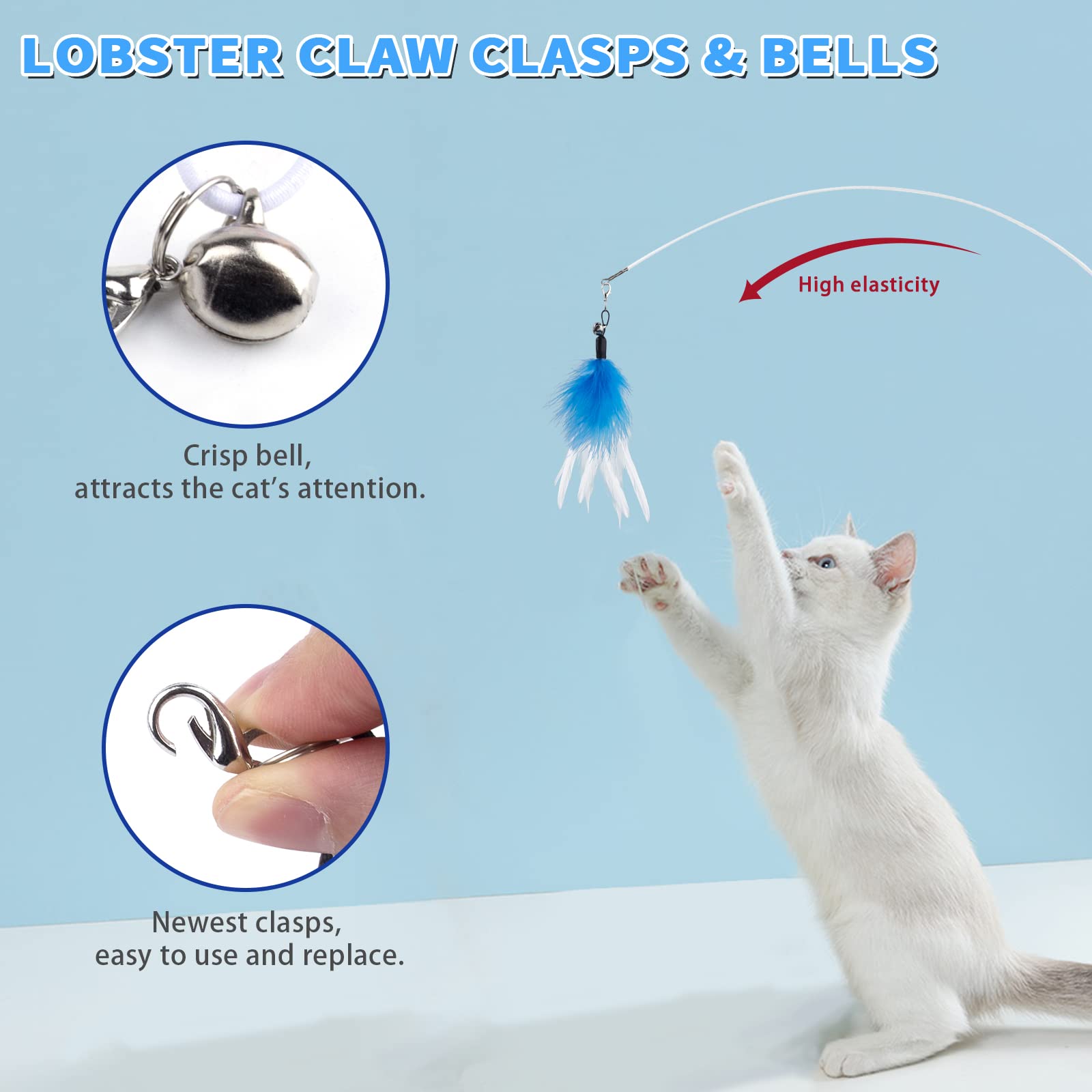 iKOIHO Cat Wand Toy for Indoor Cats 6PCS Fairy Feather Cat Toys with Retractable Fishing Pole Replaceable Feather Attachments Dr