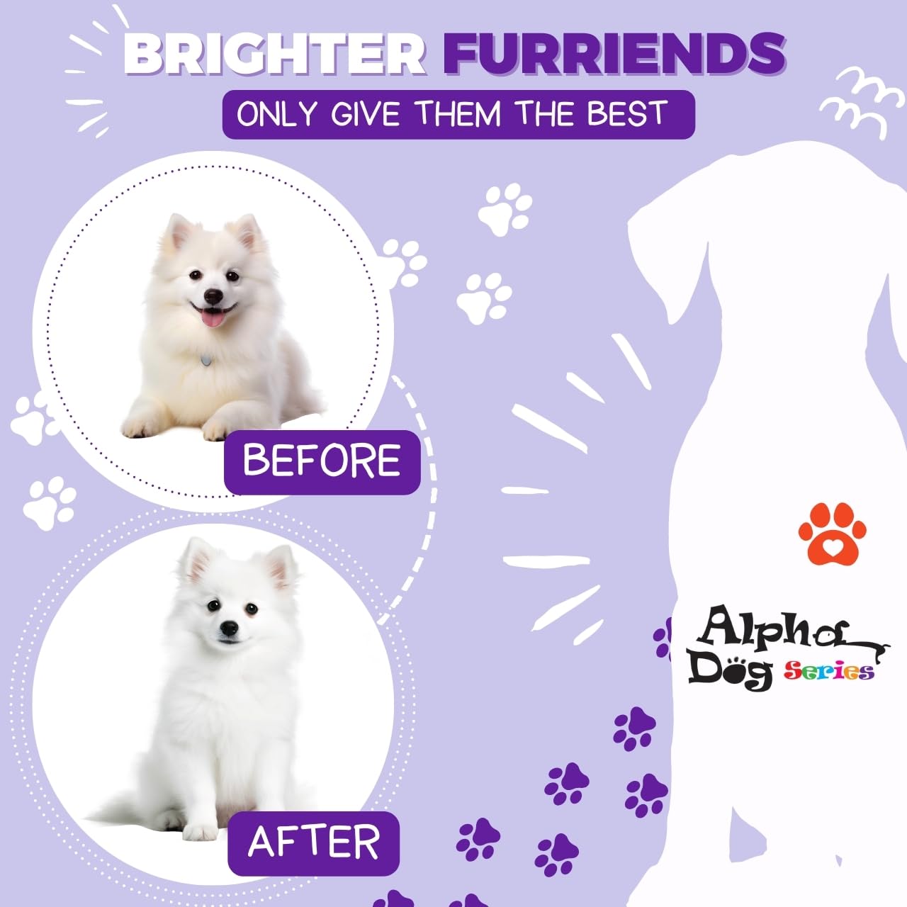 Alpha Dog Series Bright White Natural Whitening Dog Shampoo And Conditioner For Dogs With Aloe Vera, Ph Balanced Dog Shampoo And Conditioner Set, Tear-Free For Sensitive Skin 26.4 Oz (Pack Of 2)