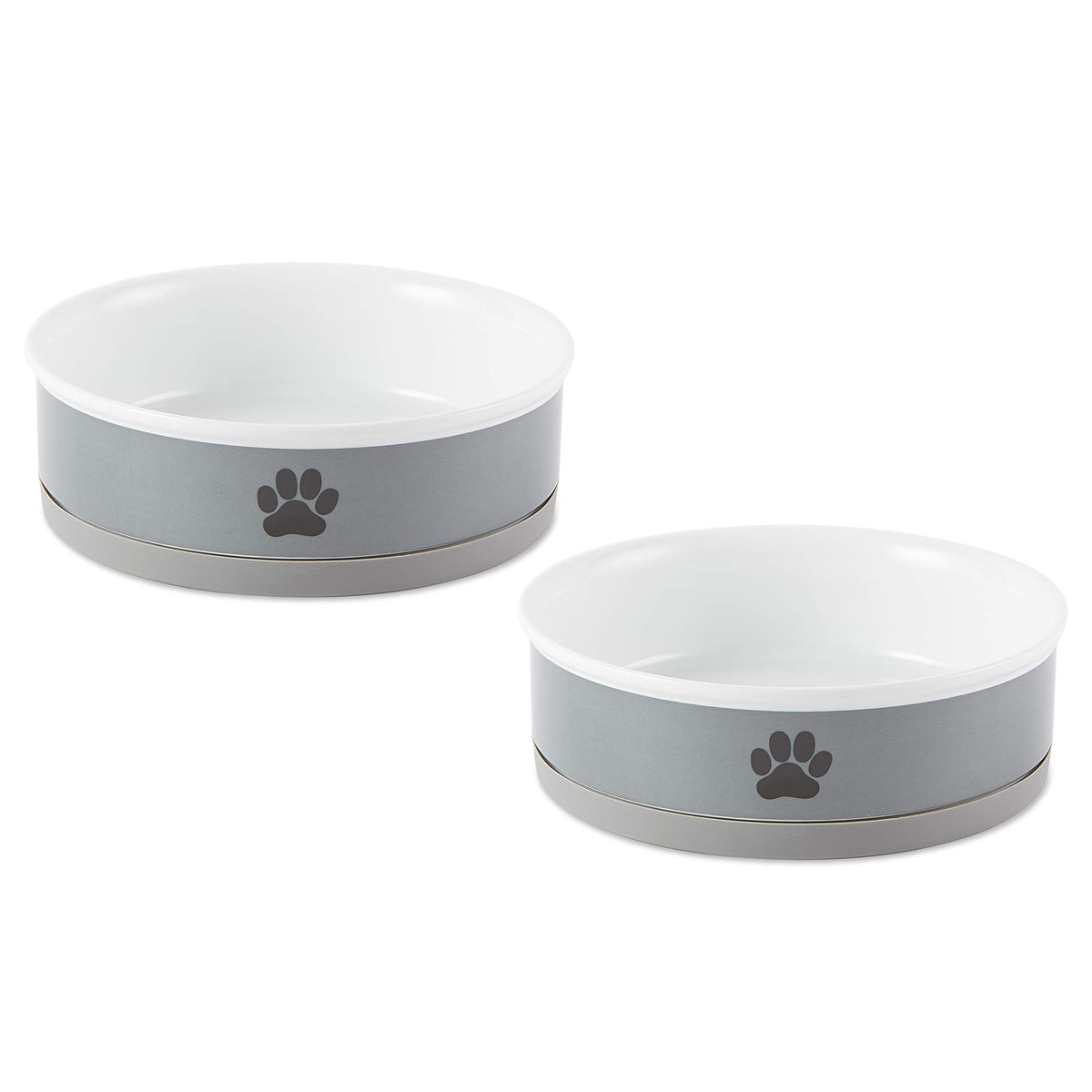 Bone Dry Ceramic Pet Bowls, Microwave & Dishwasher Safe Non-Slip Bottom for Secure Feeding with Less Mess, Large Bowl Set, 7.5x2.4, Gray/Black, 2 Count