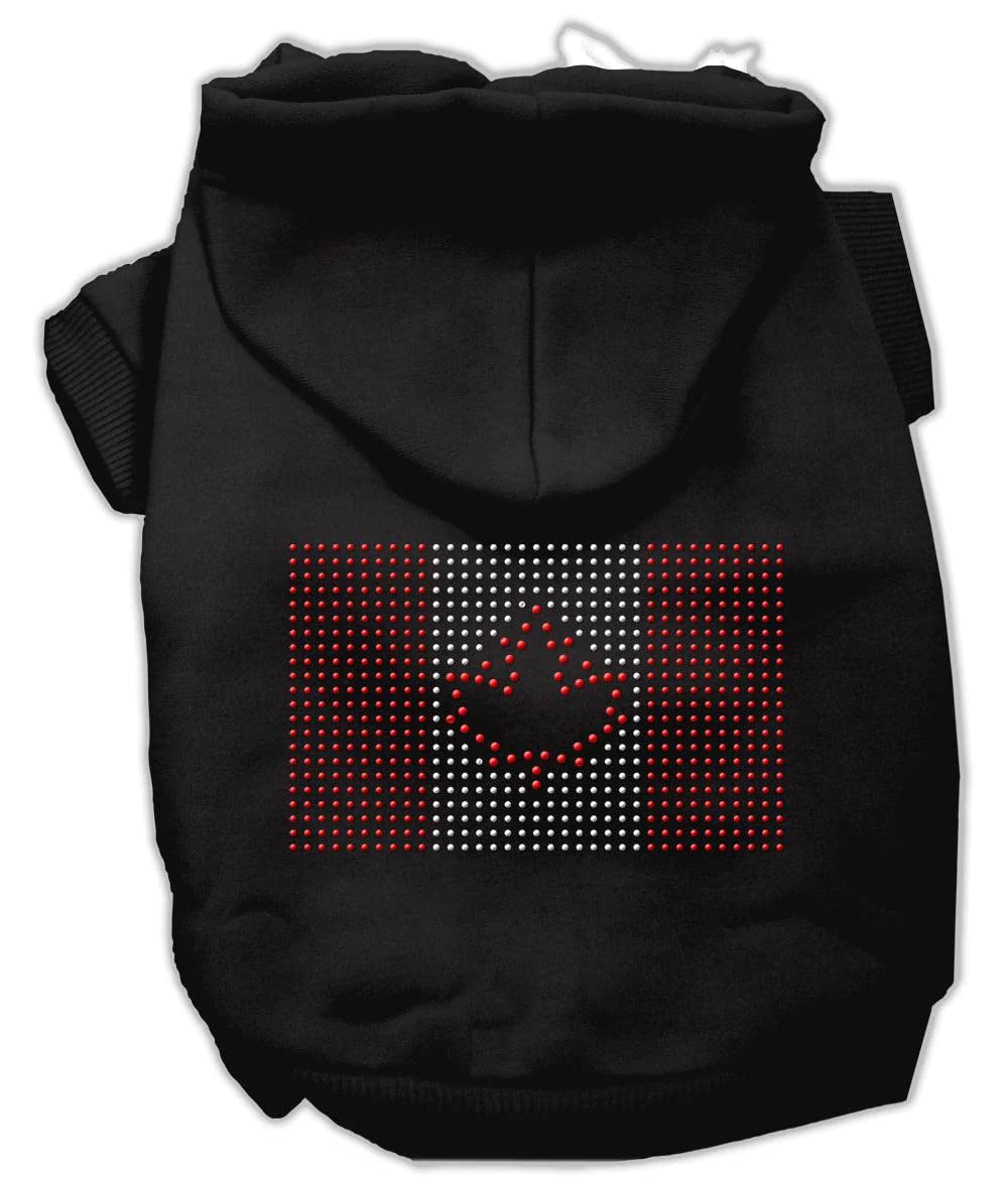 Pet, Dog & Cat Hoodie Rhinestone, &quot;Canadian Flag&quot; Black 3XL (25-35 lbs.)