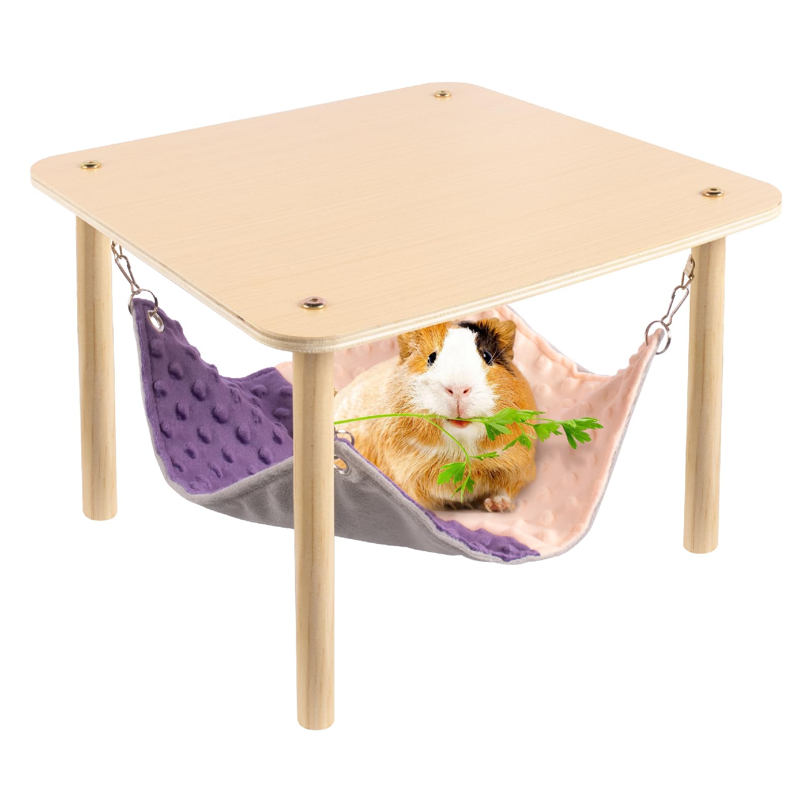 Besnew Enlarged Guinea Pig Hammock With Wooden Stand,Small Animal Hanging Bed Large Platform For Guinea Pigs Bunny Ferret Hamste