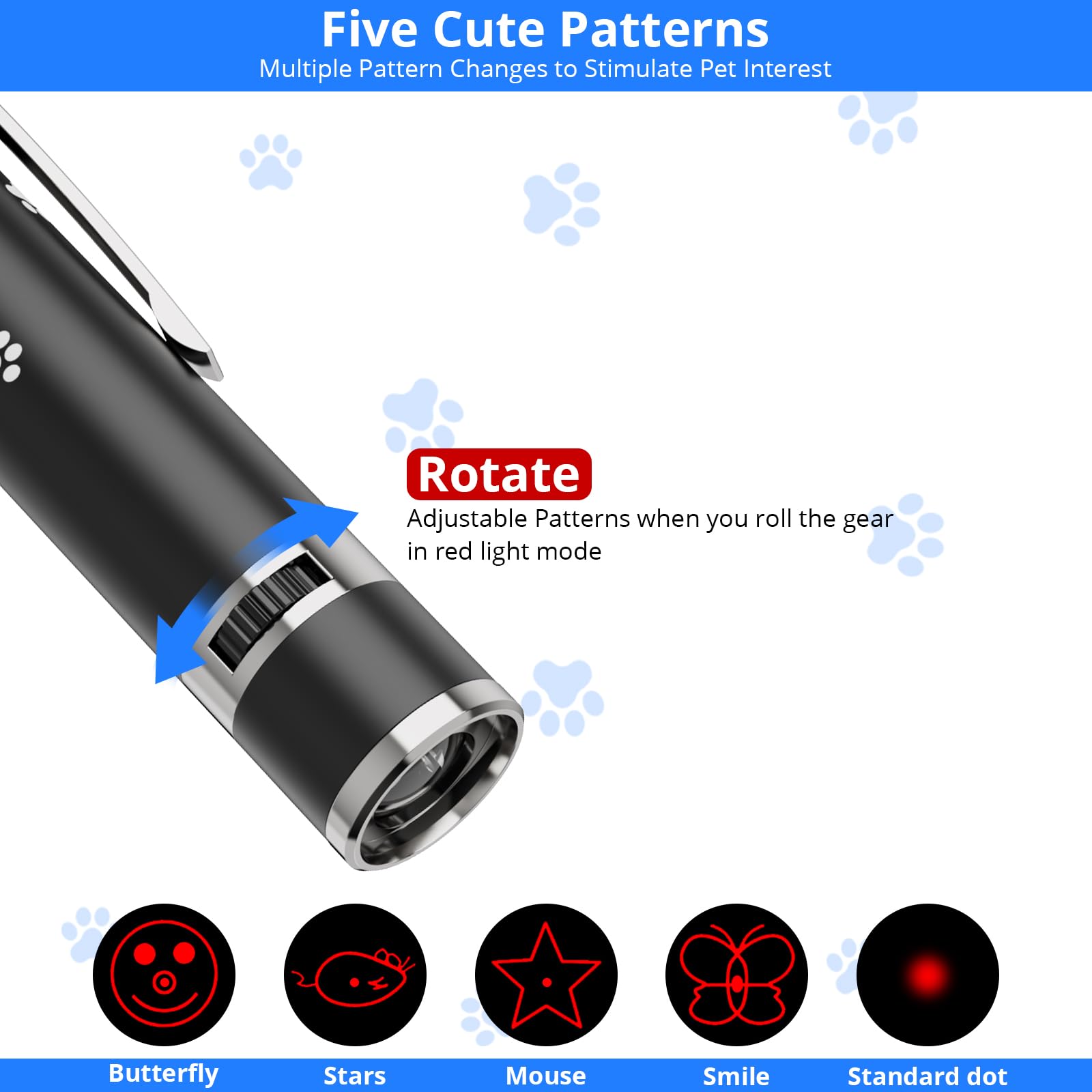 Oumsis Interactive Cat Toy - Cat Toys For Indoor Cats, Long Range 7 Adjustable Patterns, Red Light Pointer Toy For Fun, Exercise