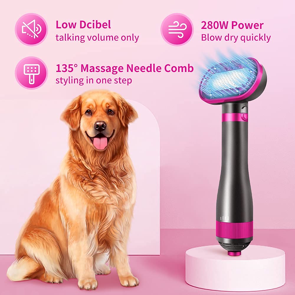 PARSMARDO Hair Dryer Brush for Small/Medium Dog & Cat, 2 in 1 Pet Grooming Dryer, 2 Heat Settings & 3 Adjustable Blowing Dryer,