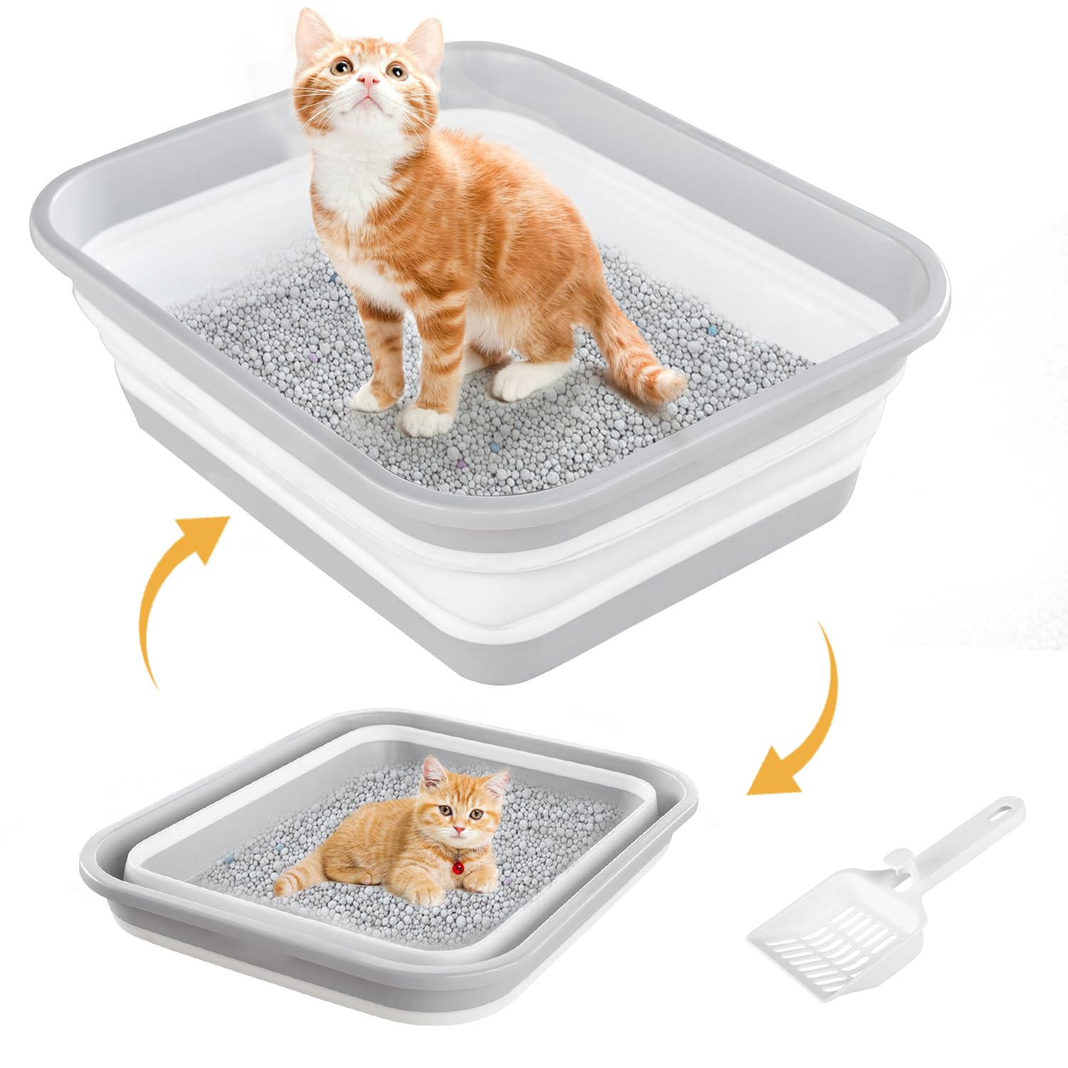 Maohegou Senior Cat Litter Box, Three Legged Arthritic Open Low Entry For Sick Frail Handicap Disabled Cats, Older Elderly Corne