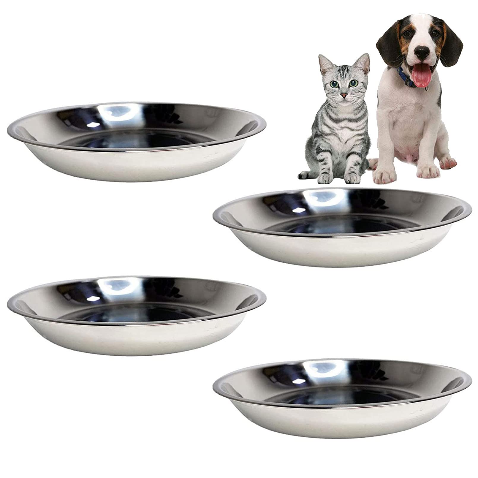 kathson Stainless Steel Whisker Relief Cat Bowl, 4 pcs Shallow and Wide Bowls, Pet Cat & Dog Feeding Large Dishes Fits with Elev