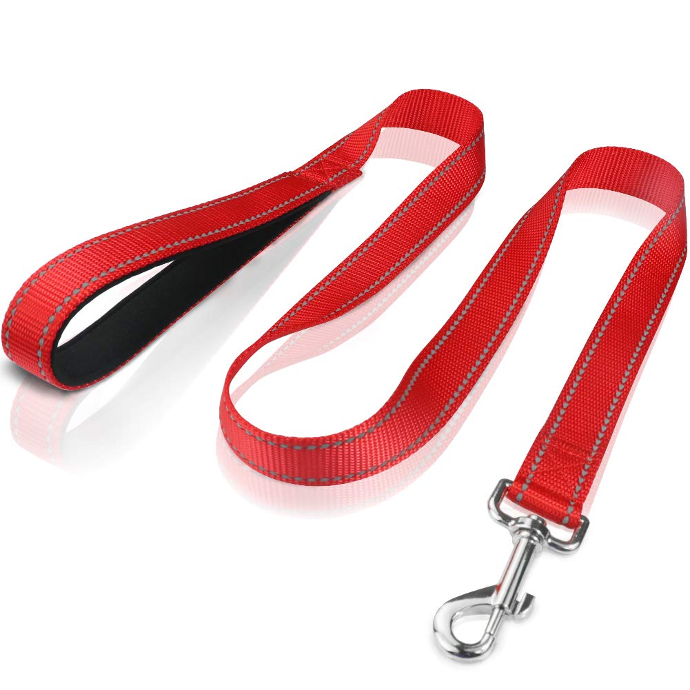Funtags 4Ft Reflective Dog Leash With Soft Padded Handle For Training,Walking Lead For Large & Medium Dog,1 Inch Wide,Red