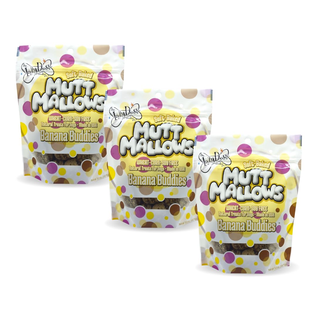 The Lazy Dog Cookie Co. Soft Dog Treats, Mutt Mallows Banana Buddies, for Small, Medium and Large Dogs, Wheat-Free, Baked in The