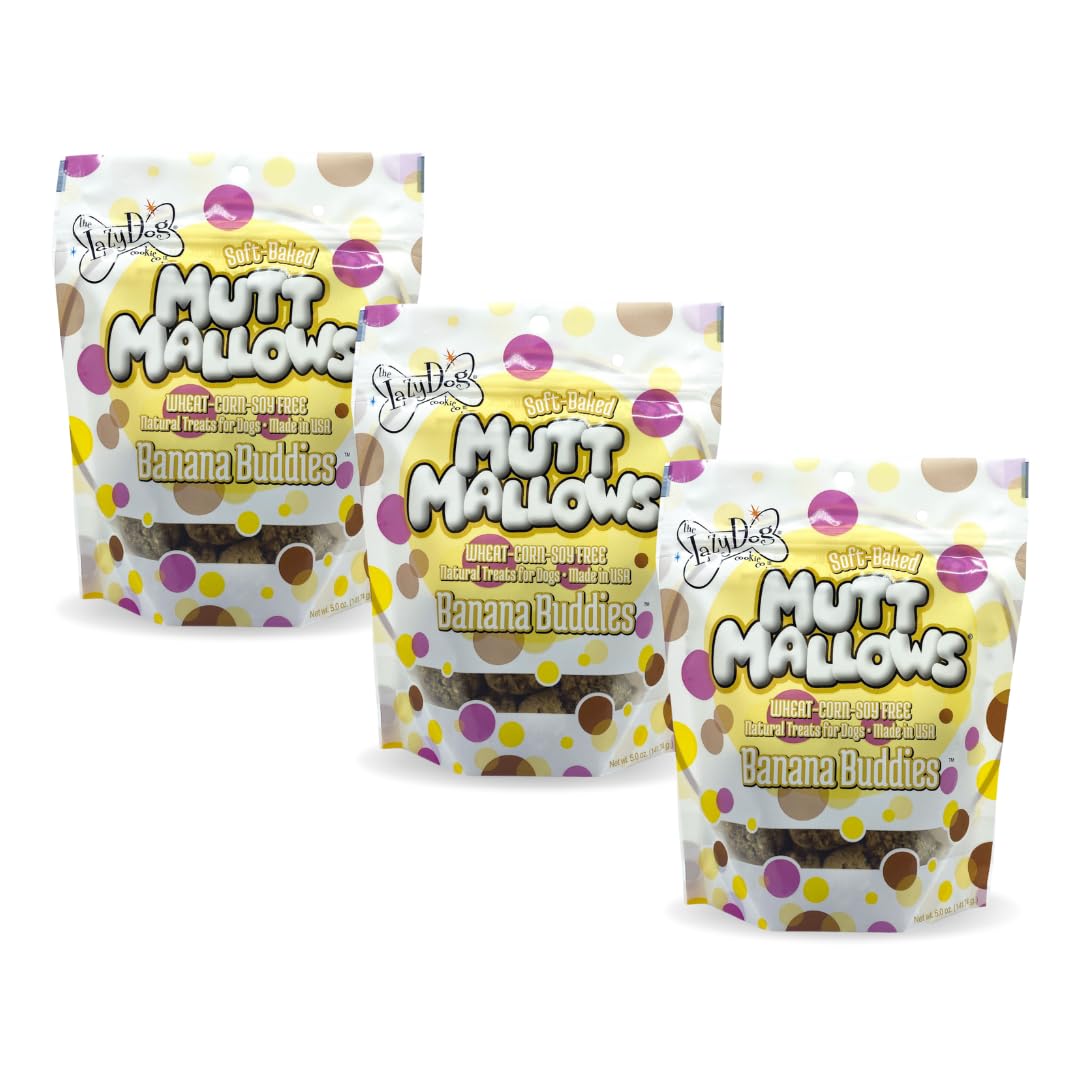 Neschtoy Lazy Dogs Mutt Mallows Soft Baked Dog Treats Banana Buddies 5 Oz Bag - Safety Sealed 3 Pack