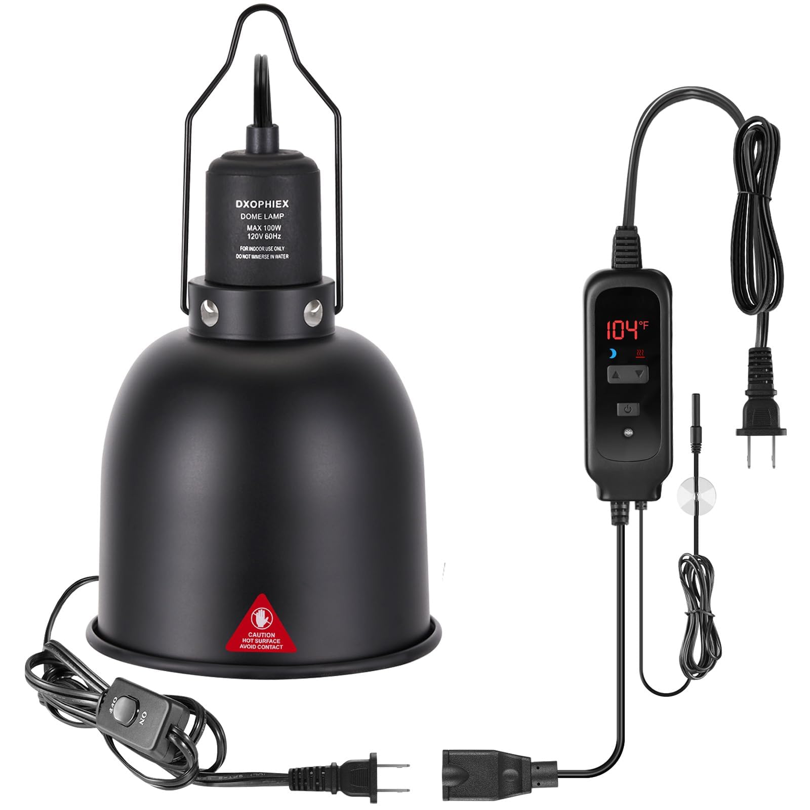 Dxophiex 5.5 Inch Reptile Heat Lamp Fixture With Dimming Thermostat,Reptile Light Fixture Max 100W,Thermostat With Temperature C