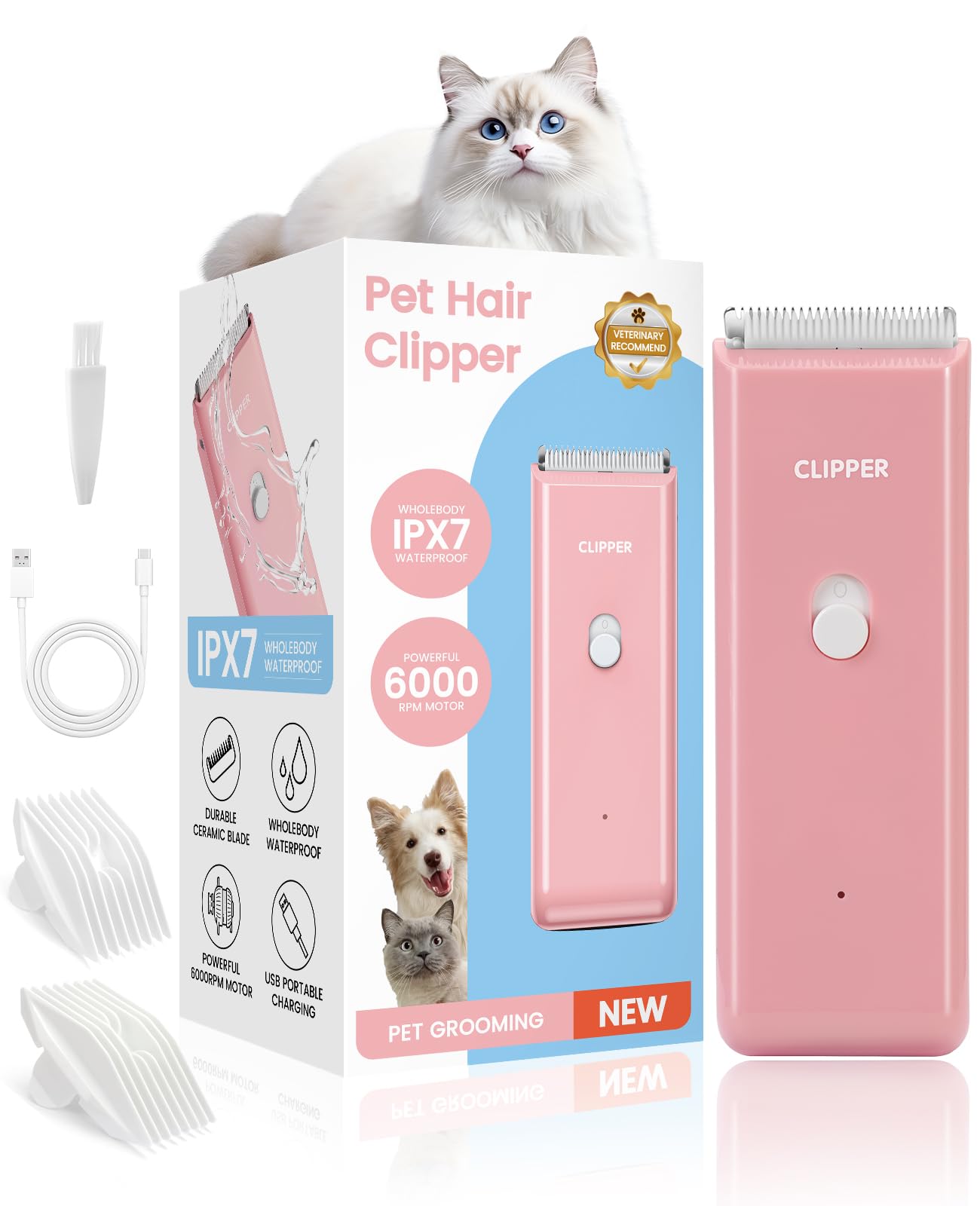 Marvljojo Upgrade Home Professional Dog Grooming Kit Clipper for Matted & Long Hair, Cordless Pet Shaver Low Noise USB Rechargea