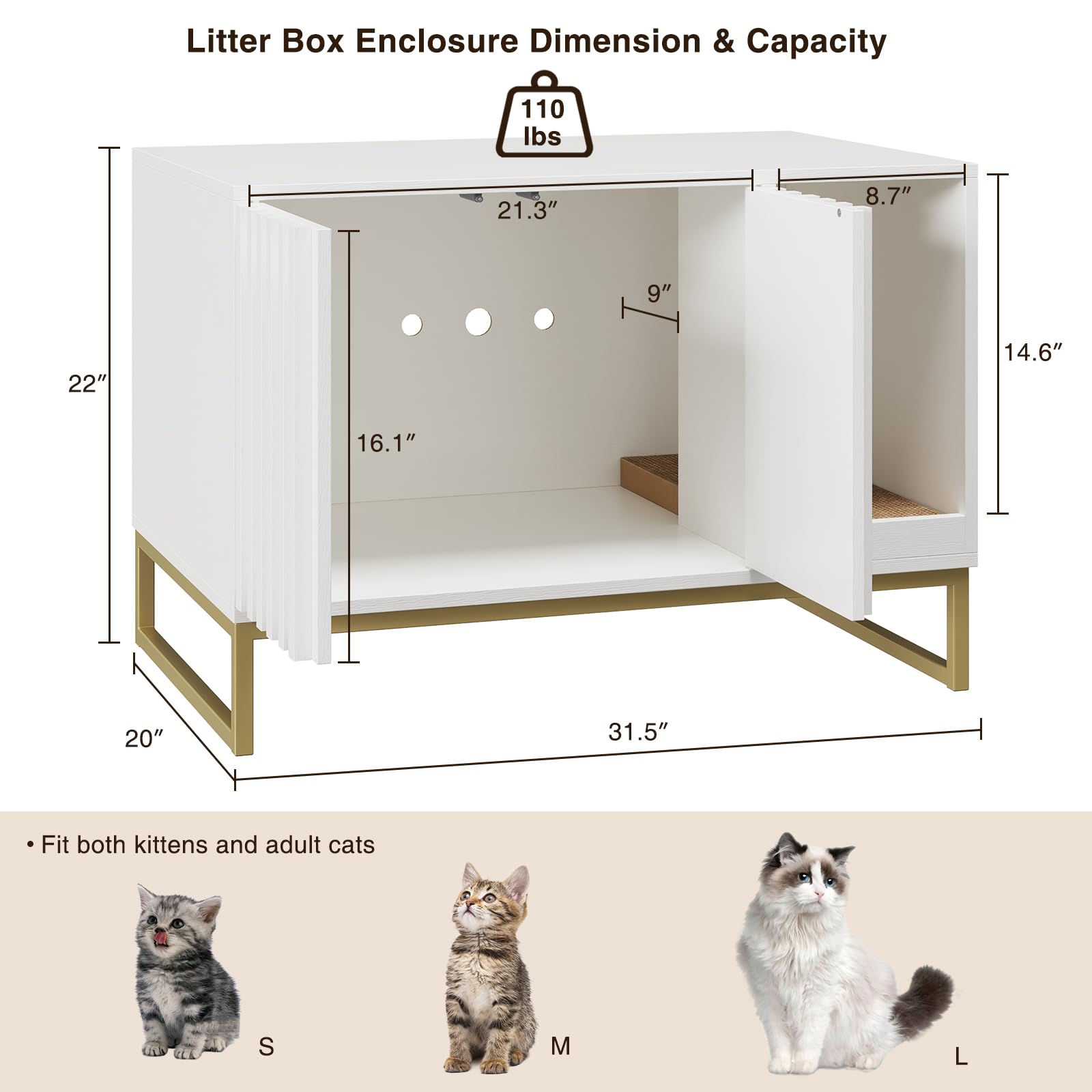 Fivewillowise Litter Box Enclosure, Modern Fluted Hidden Litter Box Furniture,Cat Litter Box Enclosure With Scratching Mat,Cat H