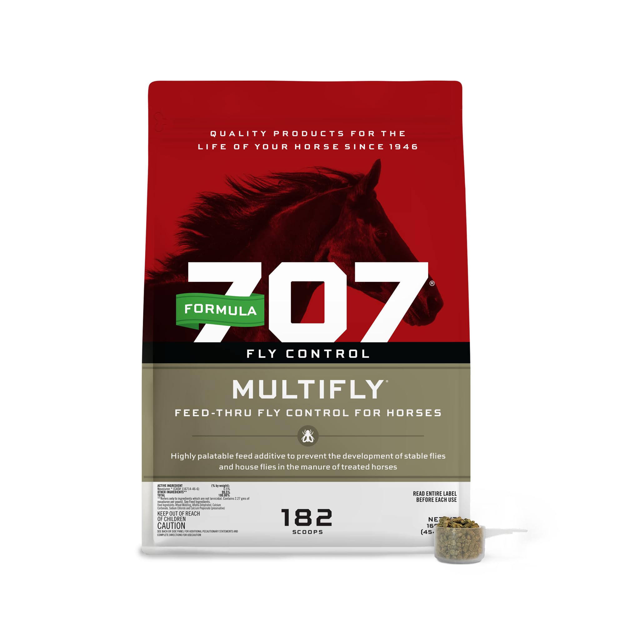 Formula 707 MultiFly Feed-Thru Fly Control Pellets for Horses - Palatable & Safe Fly Population Reduction (10 lb Bag - 182 Servi