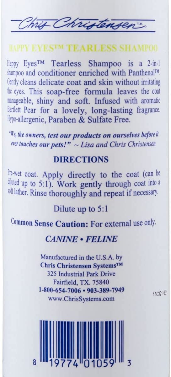 Chris Christensen Happy Eyes Ultra Concentrated Tearless Dog Shampoo And Conditioner, Makes Up To 5 Bottles, Groom Like A Professional, Hypo-Allergenic, No Tears, All Coat Types, Made In Usa, 16 Oz