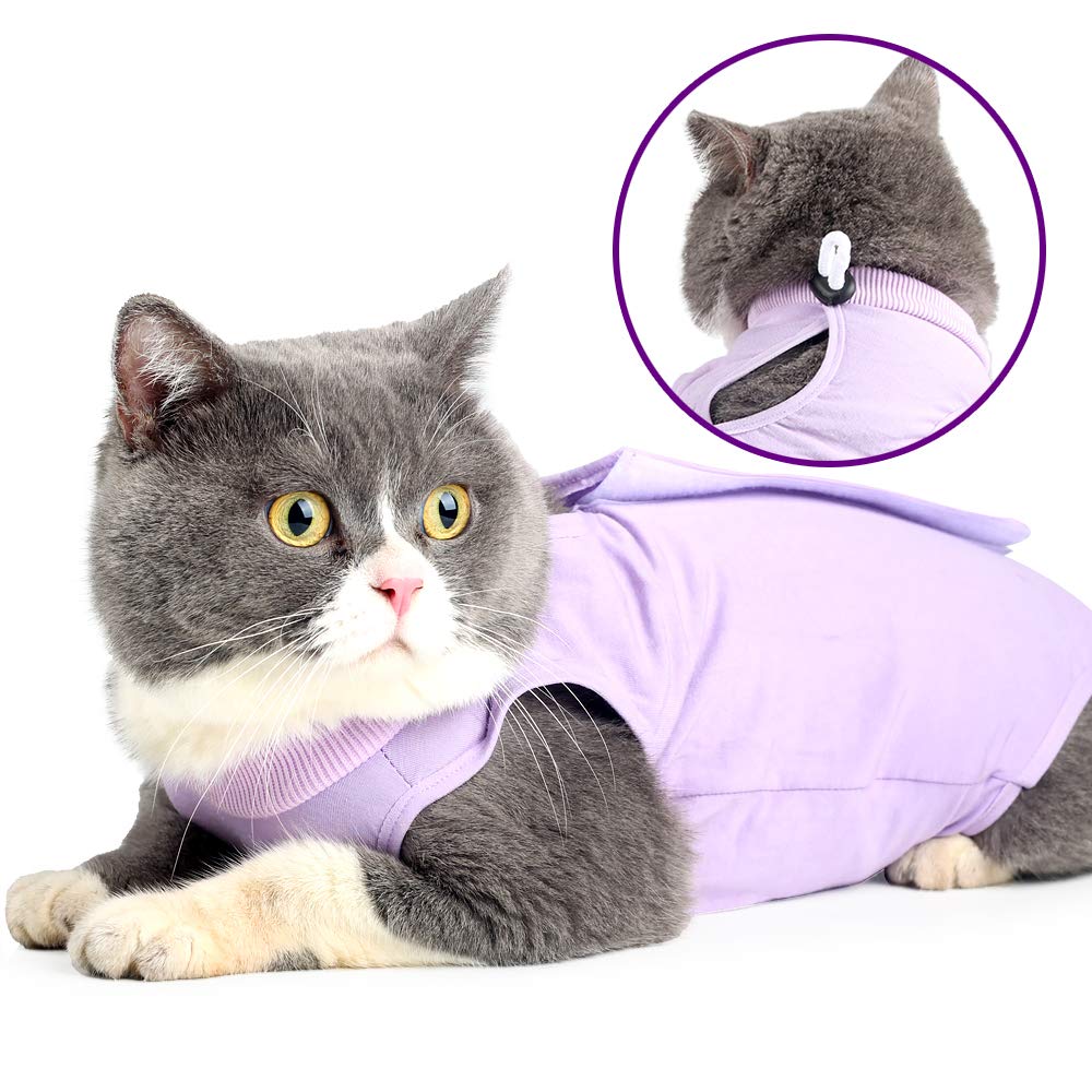 Ouuonno Cat Wound Surgery Recovery Suit For Abdominal Wounds Or Skin Diseases, After Surgery Wear, Pajama Suit, E-Collar Alternative For Cats (M, Purple)
