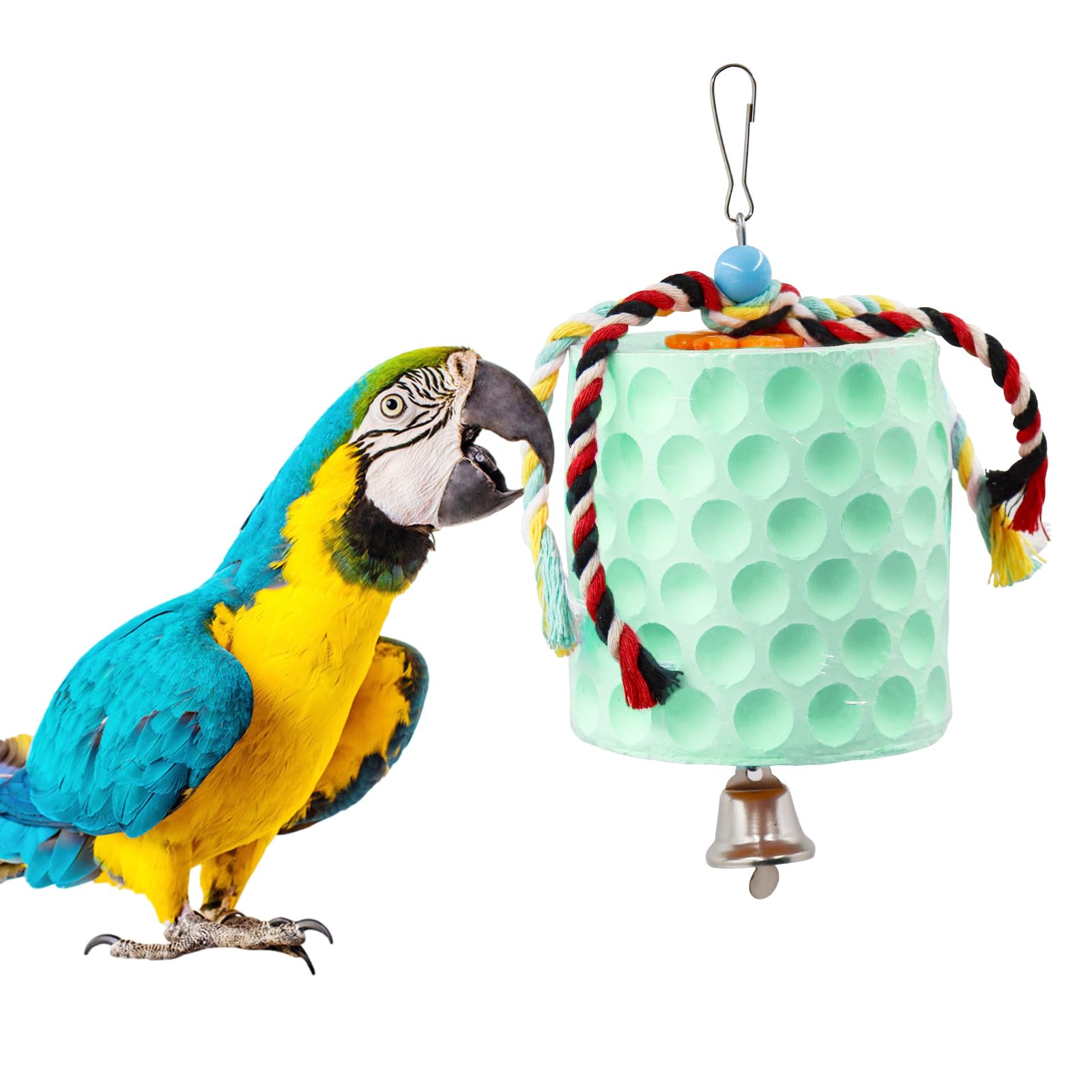 Oooct Extra Large Bird Chewing Toy, Parrot Beak Grinding Calcium Stone With Bells, Bird Cage Accessories, Cage Toys For Cockatie