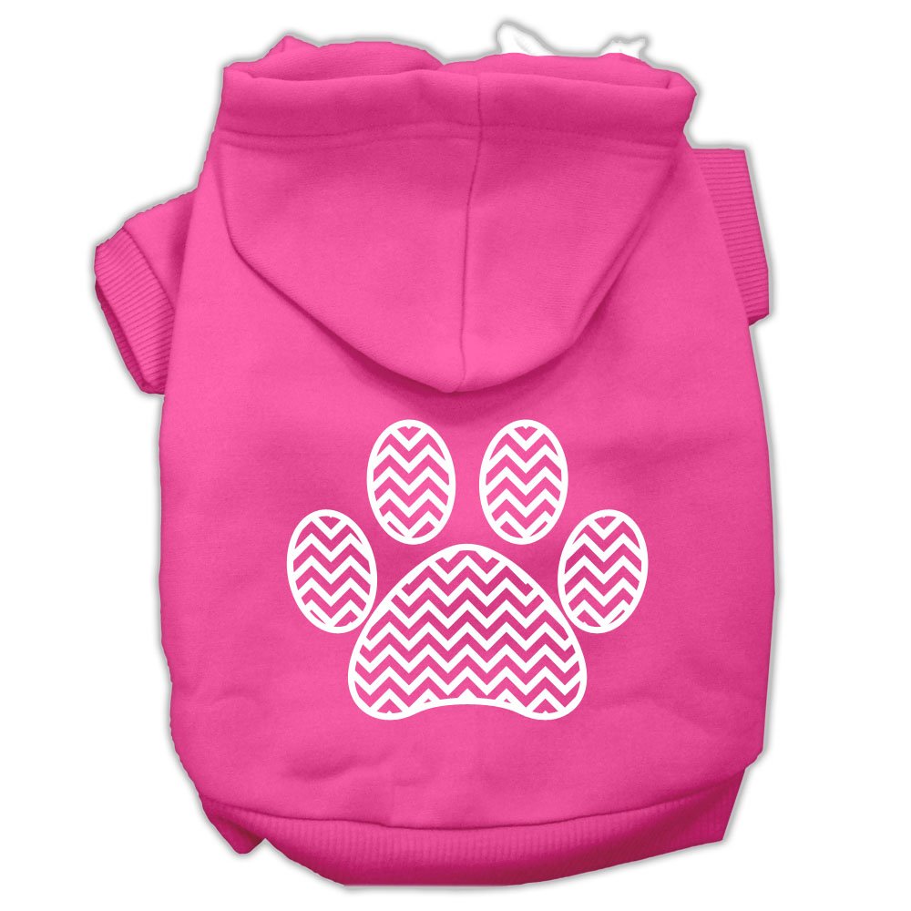 Pet Dog & Cat Hoodie Screen Printed, 'Chevron Paw Print' Bright Pink 2Xl (20-25 Lbs.)