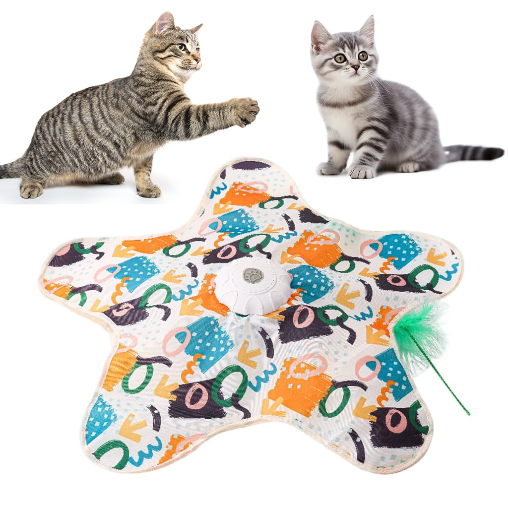 Qpets Automatic Interactive Cat Toy With Rotating Feather Teaser  3 Speed Adjustable Spinner, Rechargeable Electronic Toy For I