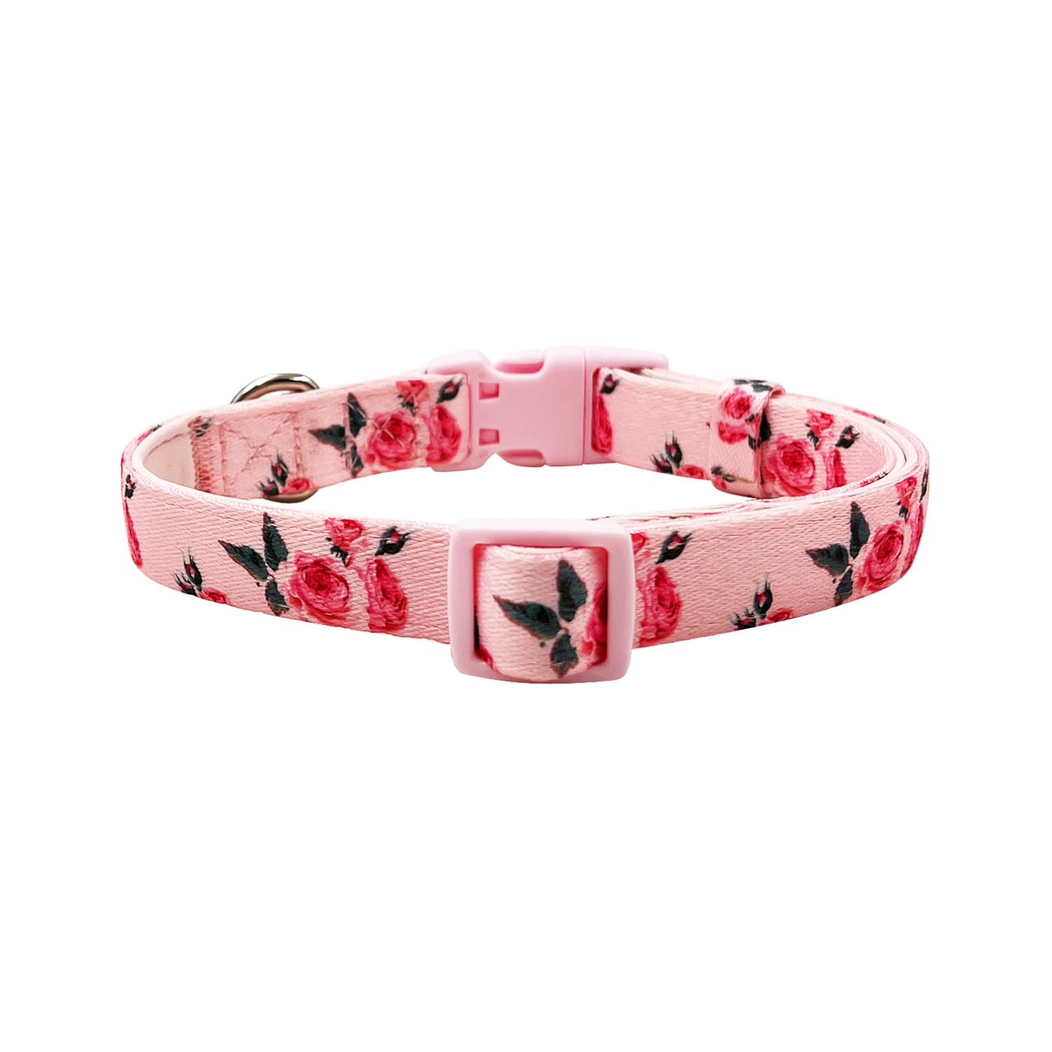 Olahibi Pink Rose Pattern Dog Collar, Polyester Material, With Soft And Comfortable Neoprene Padding,For Medium Dogs(M,Pink Rose