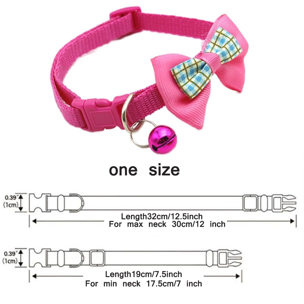 Hot Pink Dog Collar Bells For Small Dogs,Soft Nylon Identification Cat Collar Girl Puppy Collar With Bowtie Adjustable Buckle Fo