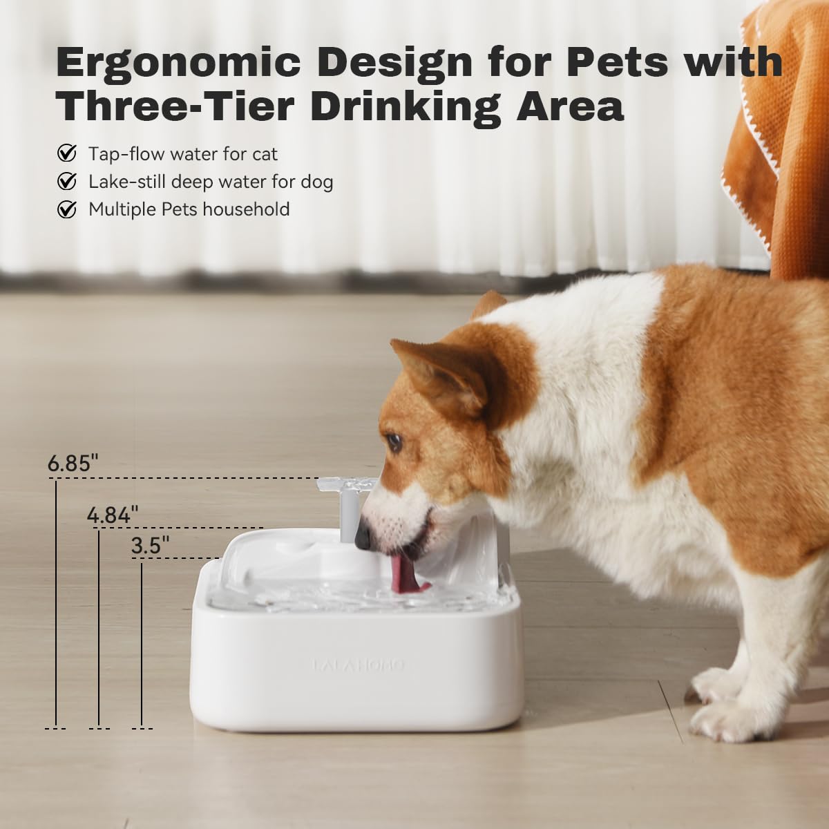 Dog Water Fountain Cat Automatic Water Bowel 3-Stage Design For Multi Pets Water Dispenser For Drinking Waterfall Fountain Kitty