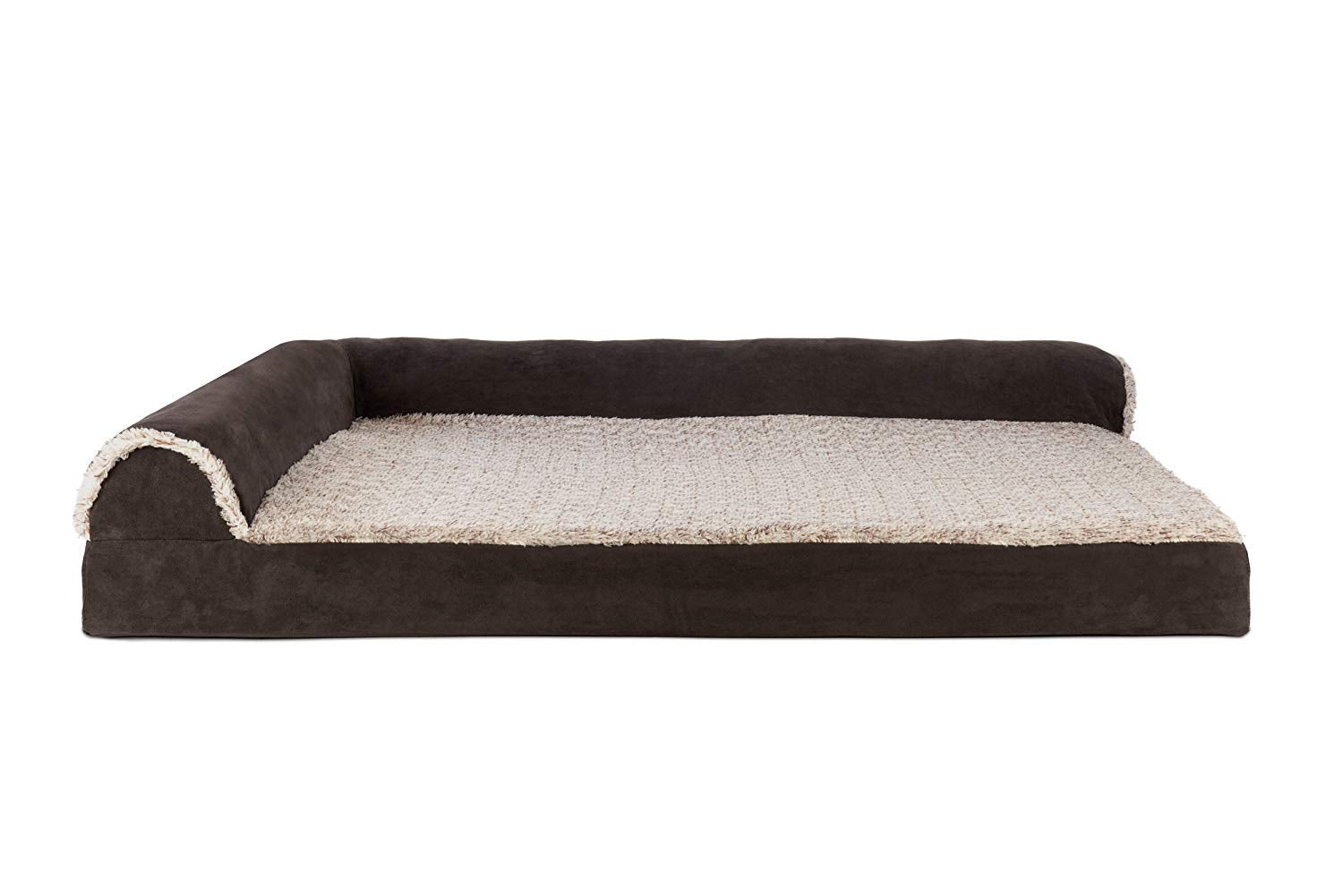 Furhaven Cooling Gel Dog Bed For Large Dogs W/ Removable Bolsters & Washable Cover, For Dogs Up To 95 Lbs -Two-Tone Plush Faux F