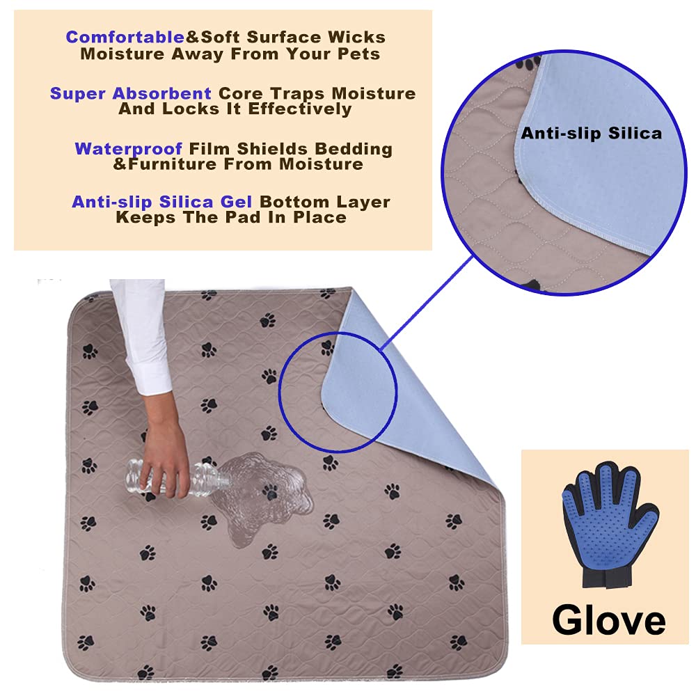Sincopet Washable Dog Pee Pads With Puppy Grooming Gloves,Puppy Pads,Reusable Pet Training Pads,Large Dog Pee Pad,Waterproof Pet Pads For Dog Bed Mat,Super Absorbing Whelping Pads 36X72 In(Pack Of 2)