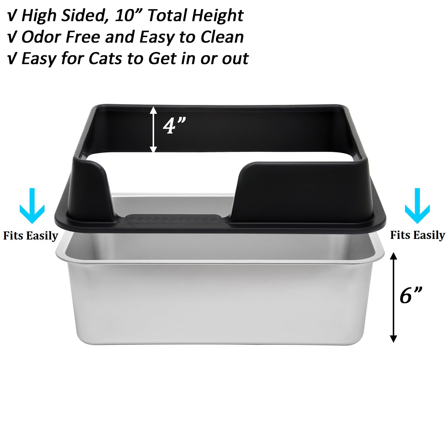 Kichwit Stainless Steel Cat Litter Box With High Sides Easy To Clean, Smooth Surface, Rust Resistant, 19.8'' X 13.8'' X 10'' (Wi