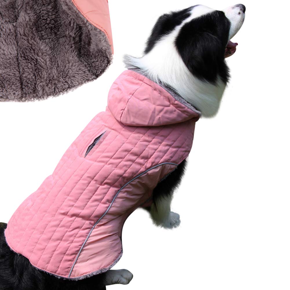 Joydaog Fleece Dog Hoodie For Large Dogs Super Warm Doggie Jacket For Cold Winter Dog Coats,Pink Xxxl