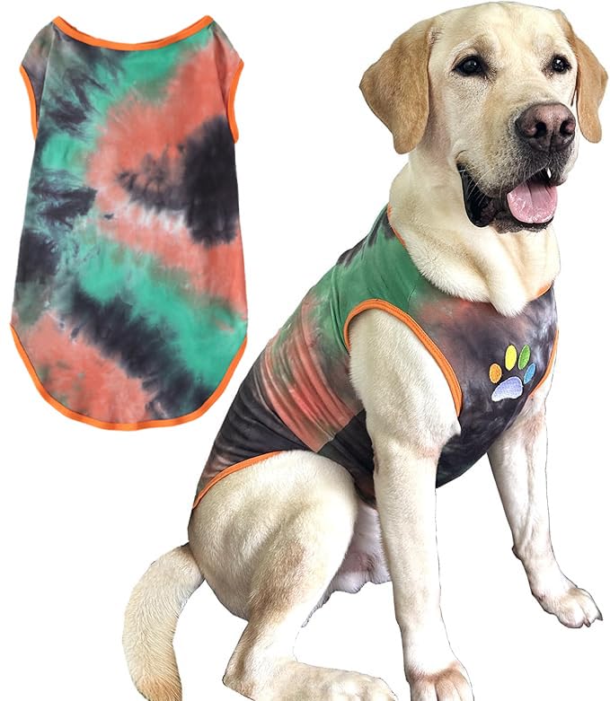 PriPre Dog Shirt Dog Vest Summer Tie Dye Dog Clothes Cool Breathable Cotton T-Shirt Medium Large Dog Boys Girls Shirt(GreenOrang