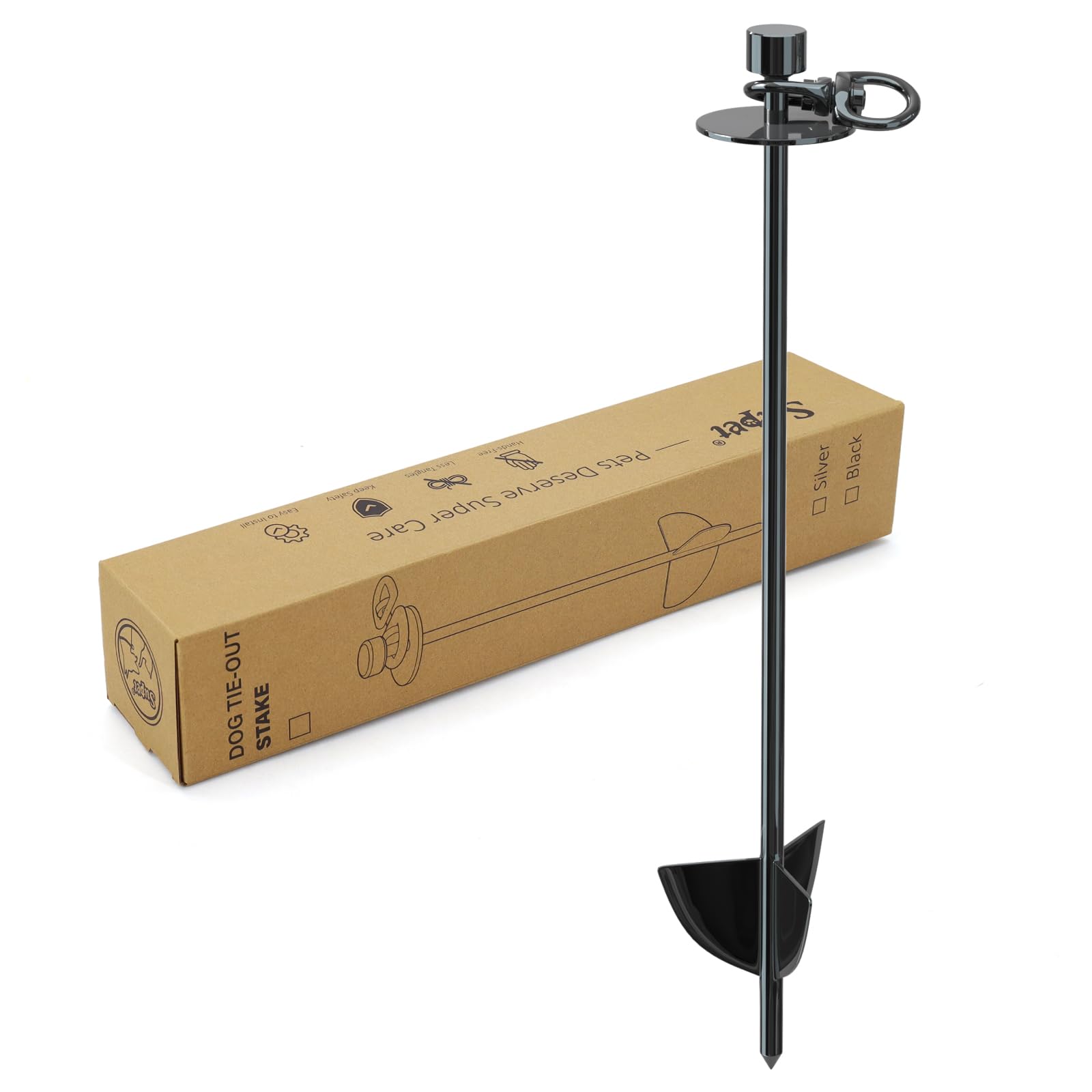 Supet Dog Tie Out Stake, 360 Swivel Heavy Duty Anchor for Backyard Beach Camping Outdoor, Easy Install for Large Dogs Up to 200L