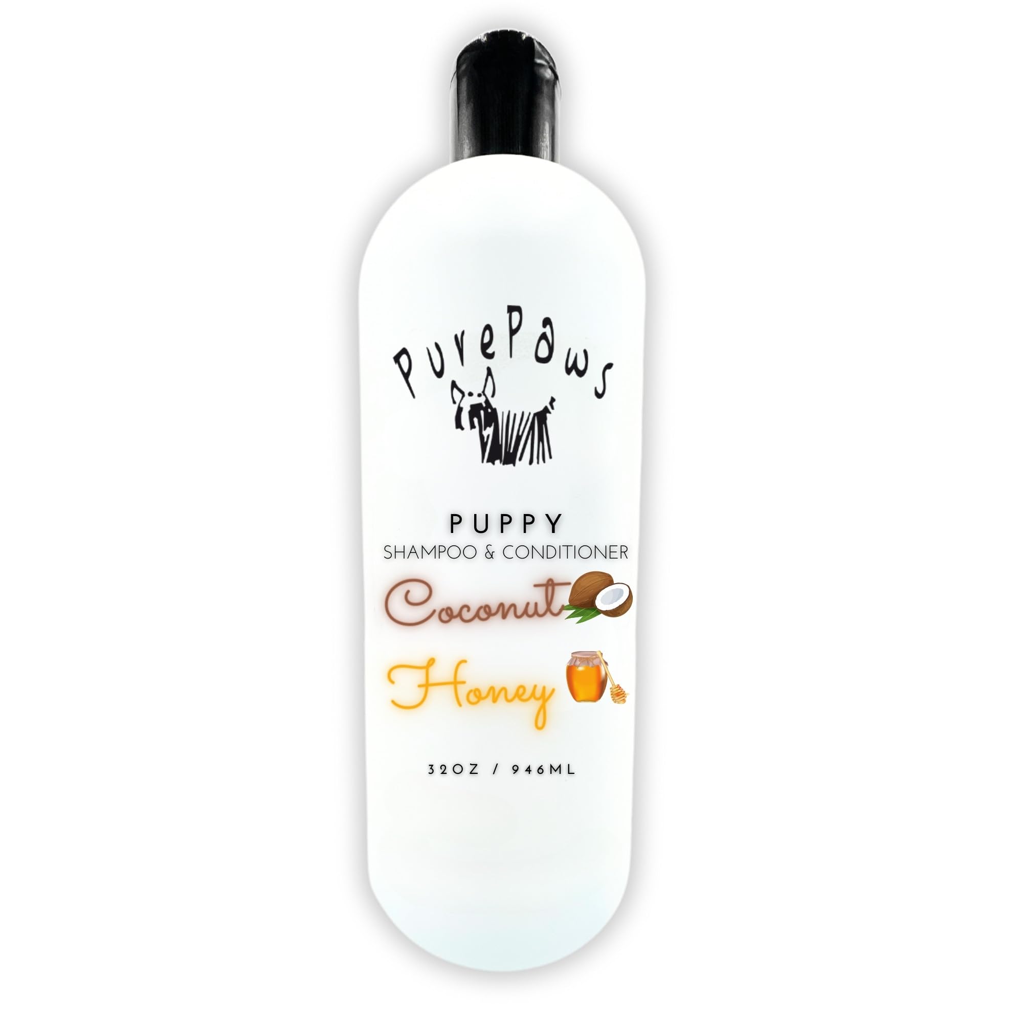 Pure Paws Puppy Shampoo & Conditioner | Coconut+Honey Oil, Aloe Vera | 32oz