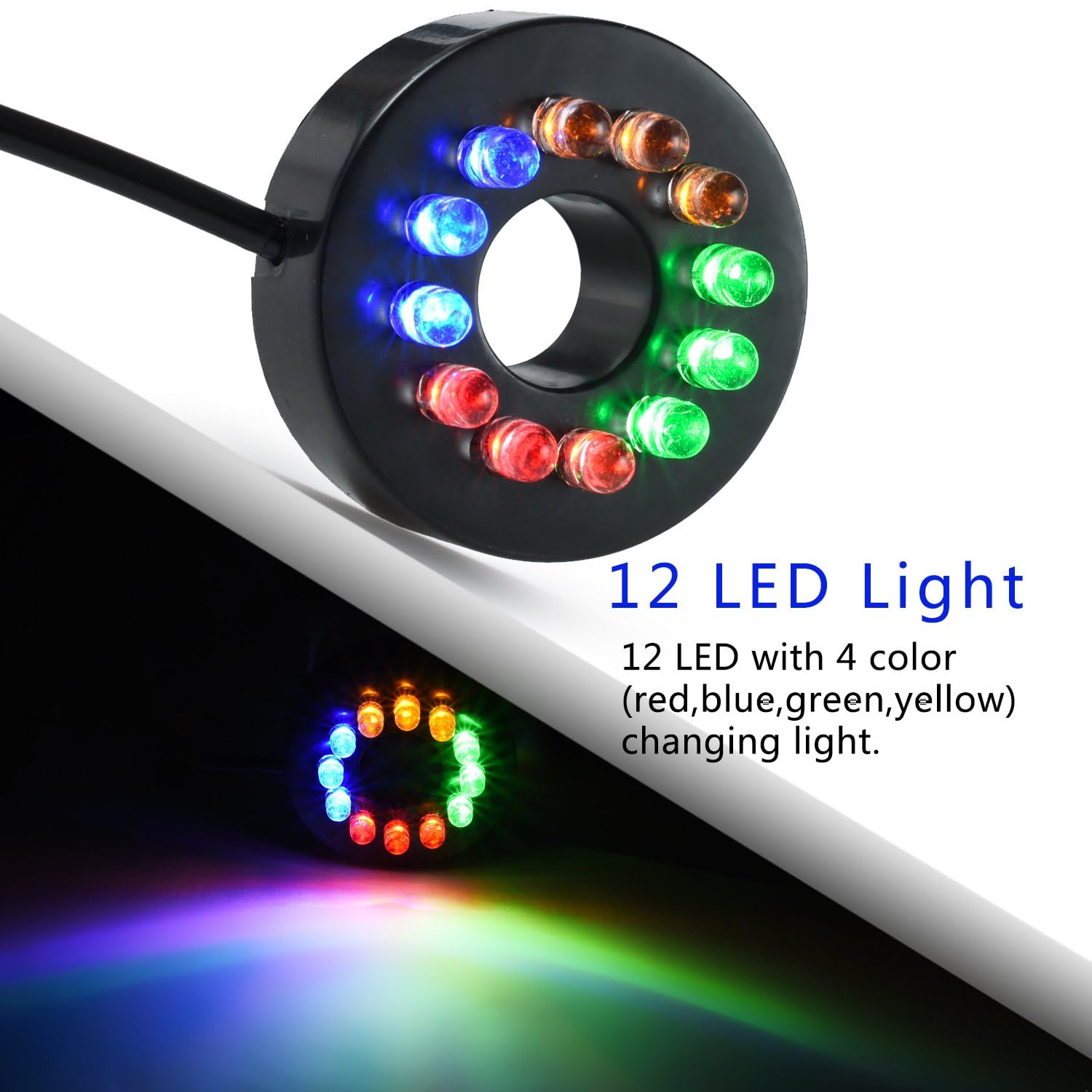 Topbry 220 Gph Submersible Water Pump(800L/H, 15W),Ultra Quiet 12 Led Colorful Pump Lights With 2 Nozzles,6 Feet Power Cord For Fish Tank, Pond, Aquarium, Statuary, Hydroponics