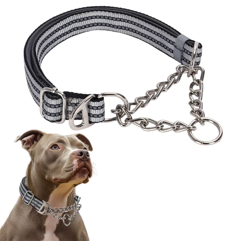 Martingale Collar For Dogs, Reflective Nylon Dog Collar Adjustable Walking Training Martingale Collars With Stainless Steel Chai