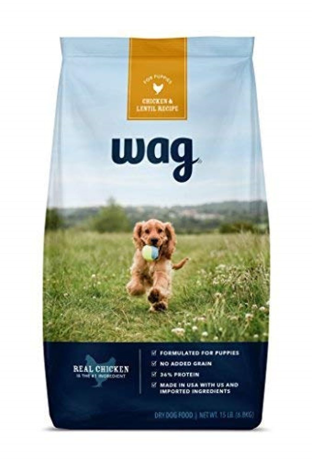 Amazon Brand - Wag Grain Free Dry Dog Food For Puppies, Chicken & Lentil Recipe (15 Lb. Bag)