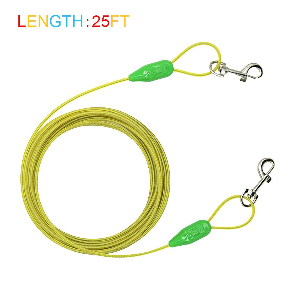 Petest 25Ft Tie-Out Cable With Crimp Cover For Small Dogs Up To 35 Pounds