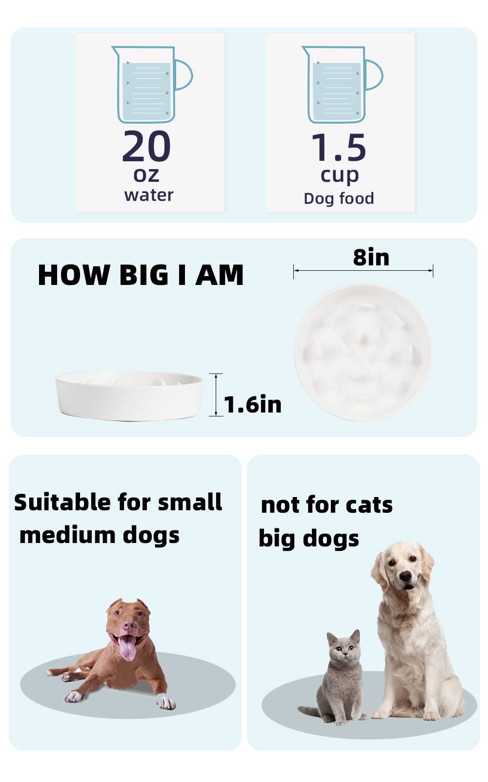 Slow Feeder Dog Bowls, Ceramic Fun Slow Eater Bowl For Small Medium Breed (White)