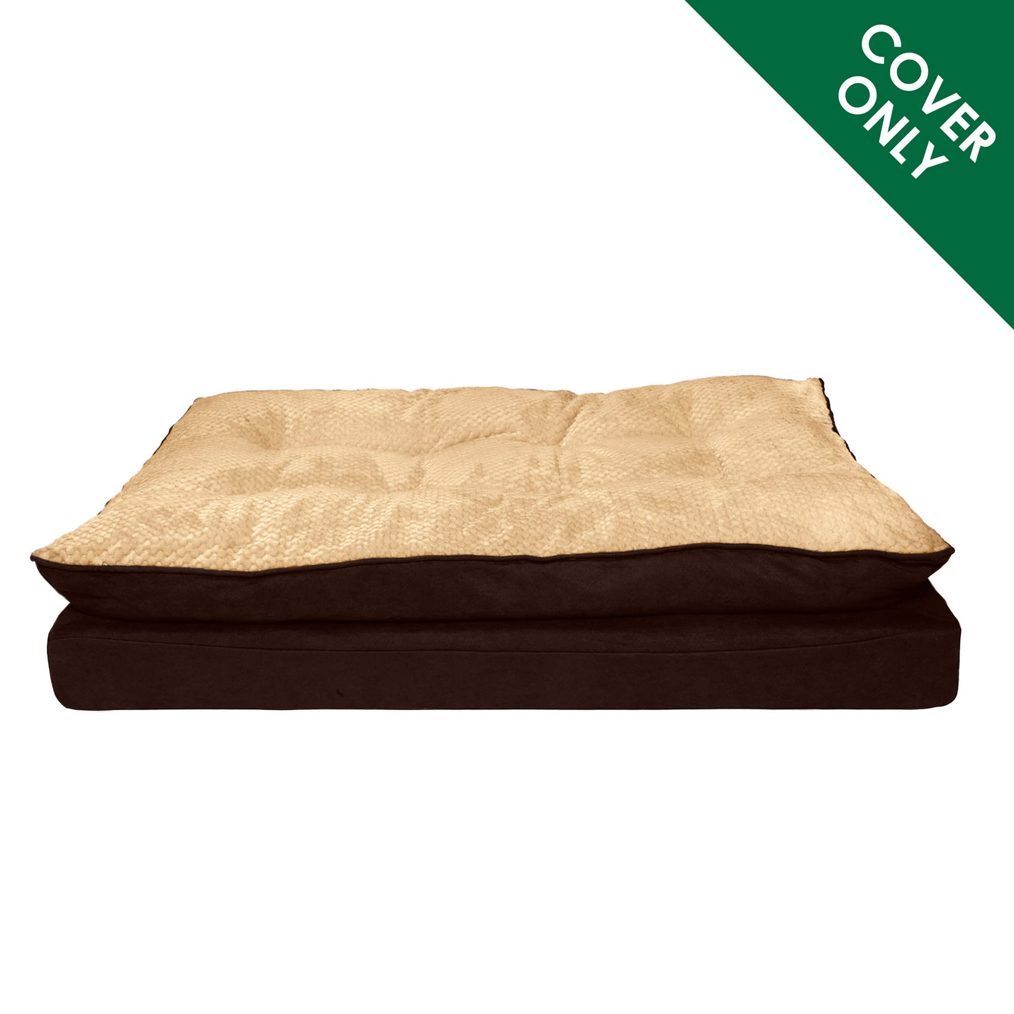 Furhaven Replacement Dog Bed Cover Minky Plush & Suede Pillow Top Mattress, Machine Washable - French Roast, Jumbo (X-Large)
