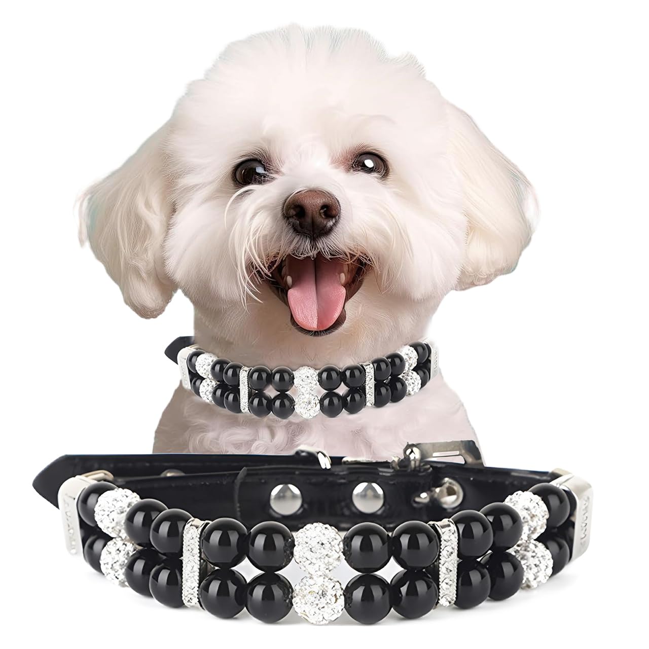 Black Pearl Small Dog Collar, Pearl Cat Collar Pu Leather Male Dogs Necklace With Crystal Diamond Rhinestone Jewlled For Puppy Kitten Xs Small Medium Dogs Wedding & Birthday Gift S