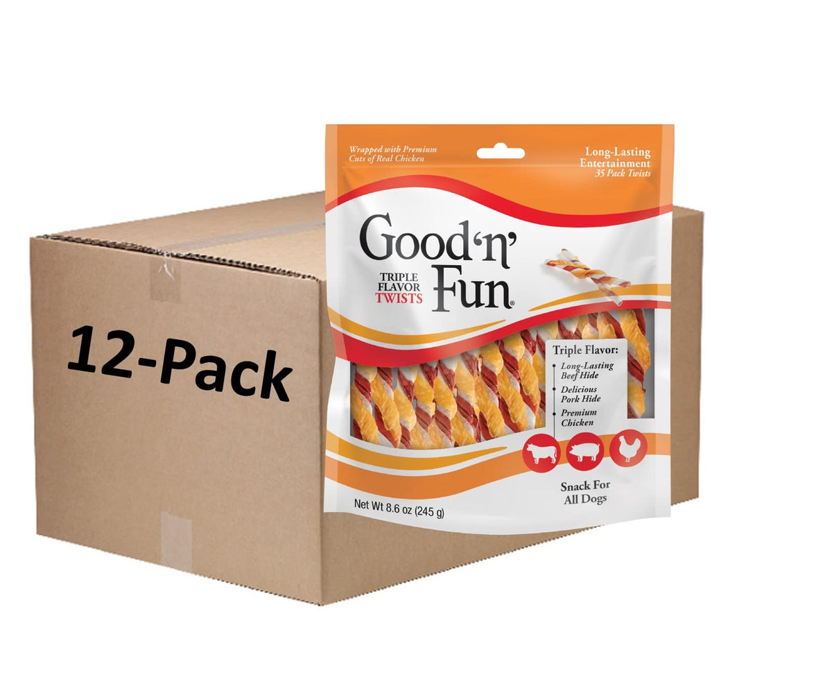 Good 'N' Fun Triple Flavor Twists, Treat Your Dog To Premium Cuts Of Real Meat With Rawhide