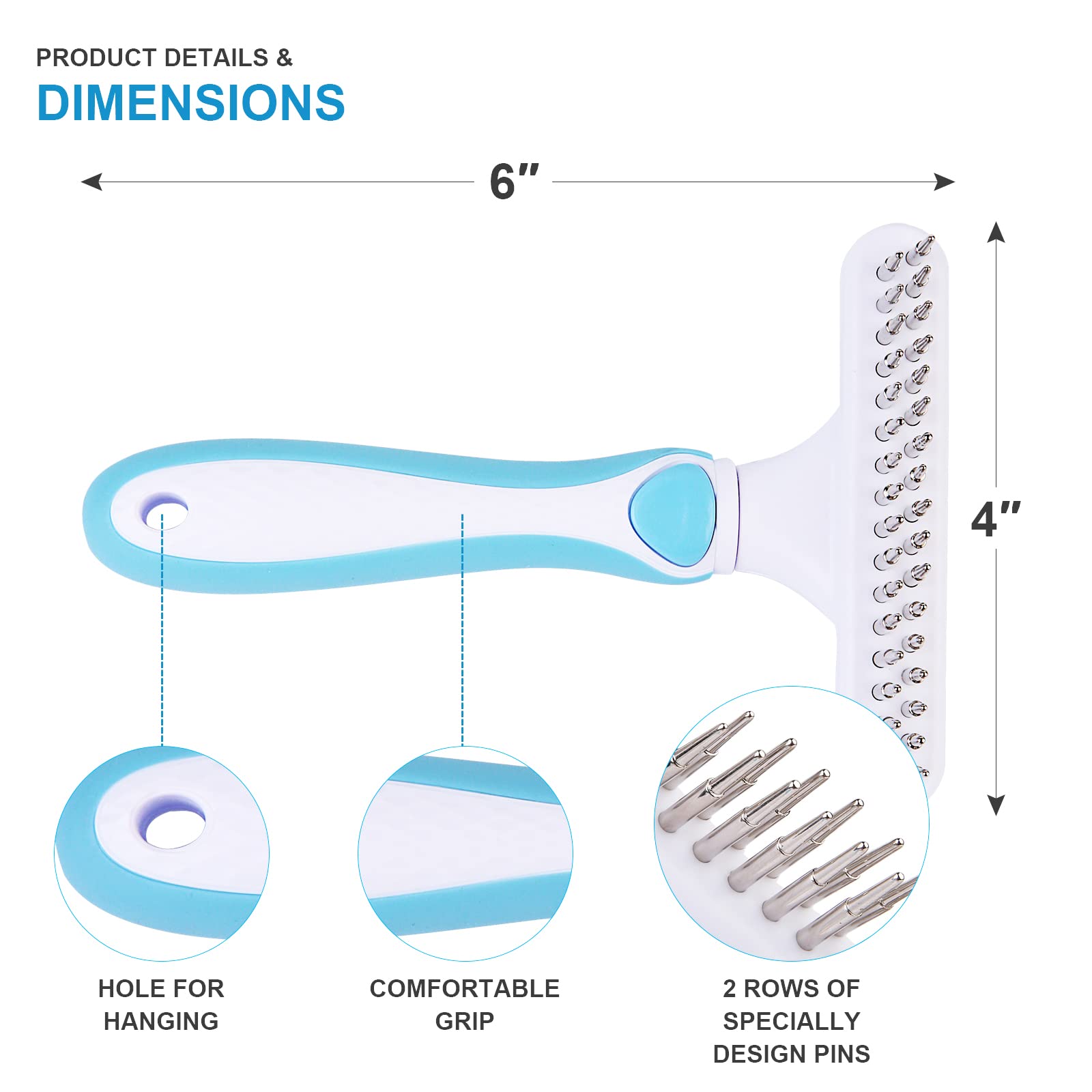 Ordermore Pet Grooming Brush - Undercoat Rake For Dogs, Cats, Dematting Deshedding Brush Comb - Ideal For Thick, Long Hair, Matted Pets - Professional Shedding Tool - Blue