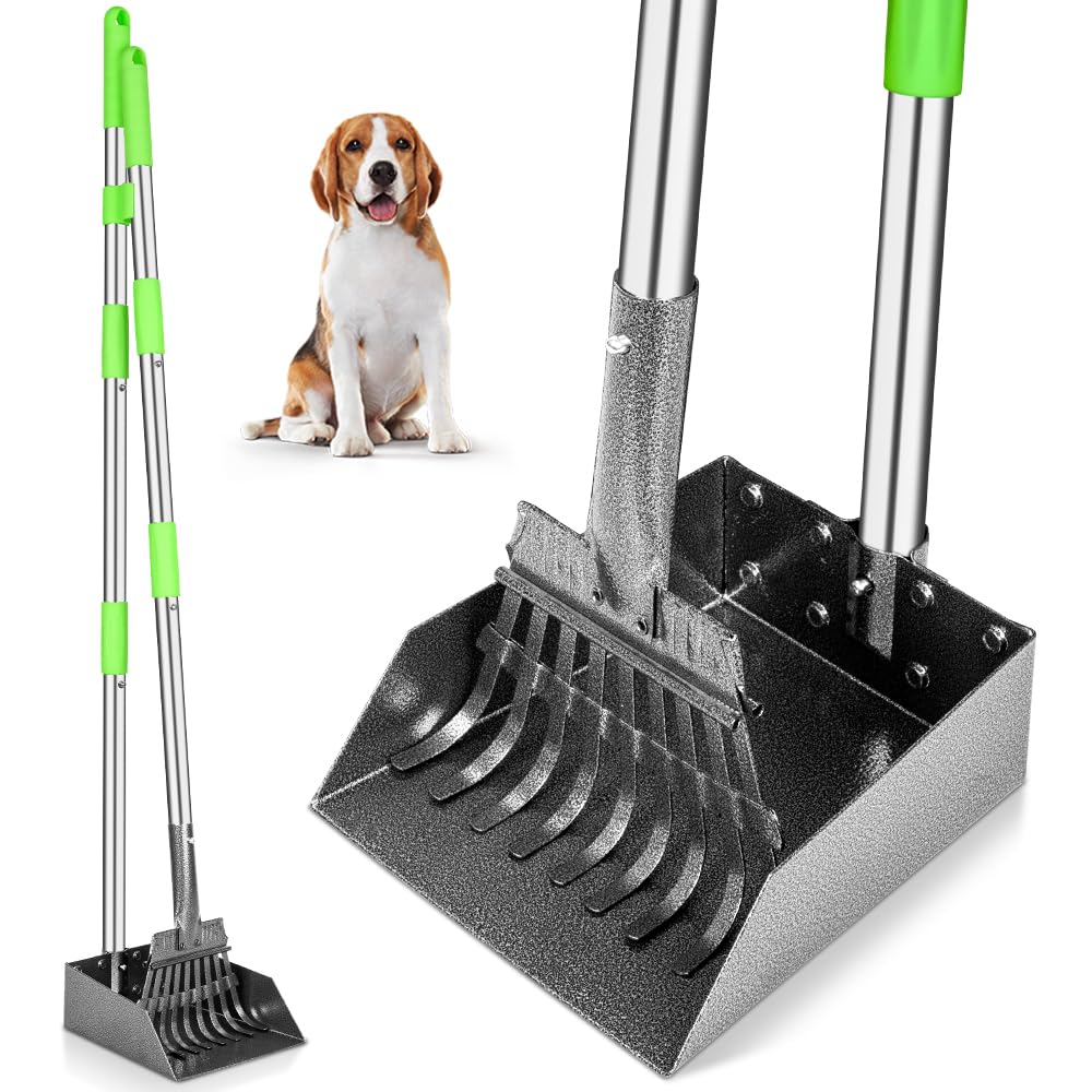 Tooge Pooper Scooper, Dog Pooper Scooper Long Handle Stainless Metal Tray And Rake For Medium Small Dogs Heavy Duty Pet Supplies To Use For Grass, Dirt Or Gravel